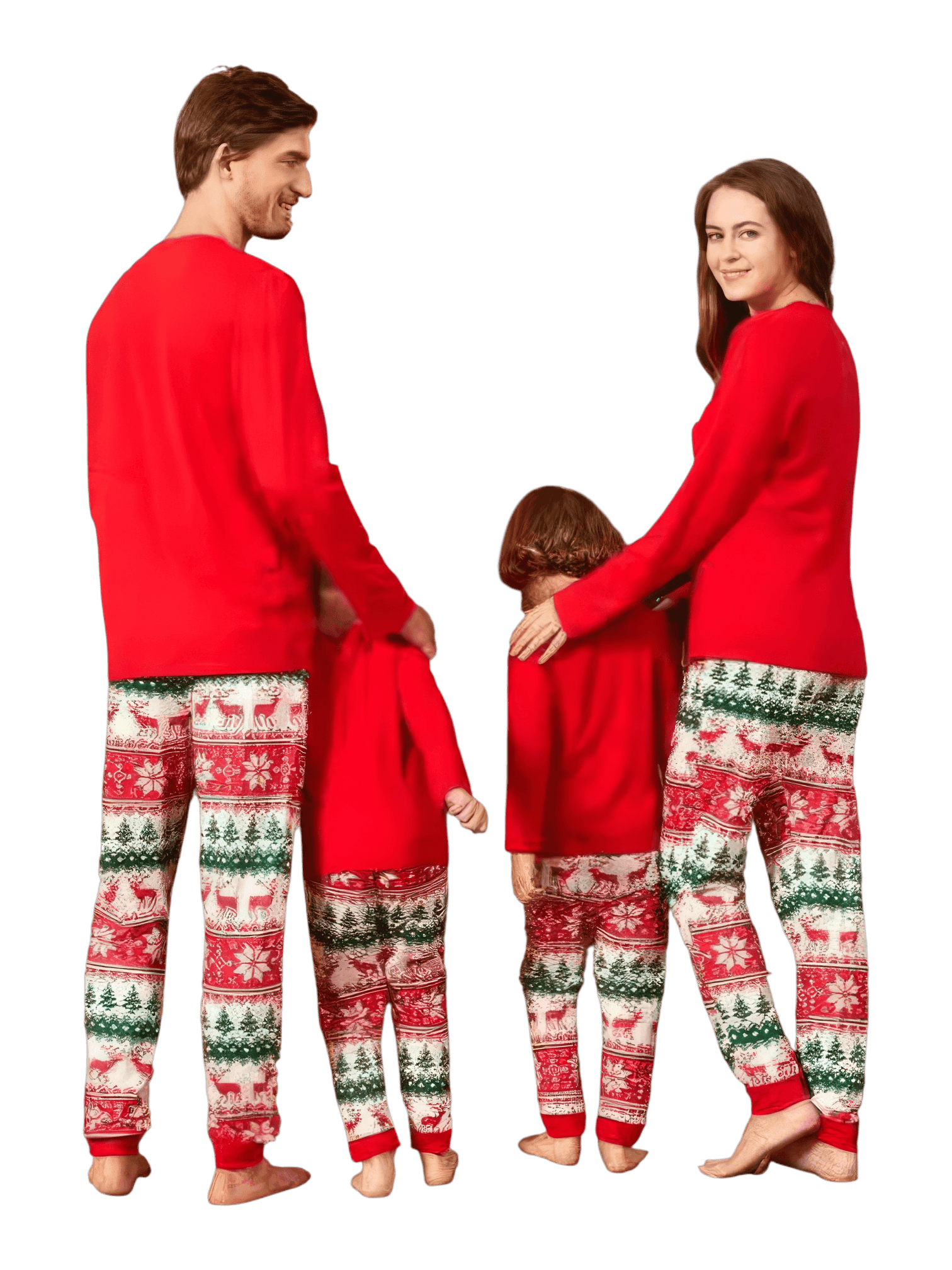 3 bearded elves with “Merry Christmas” print, red, patterns on pants
