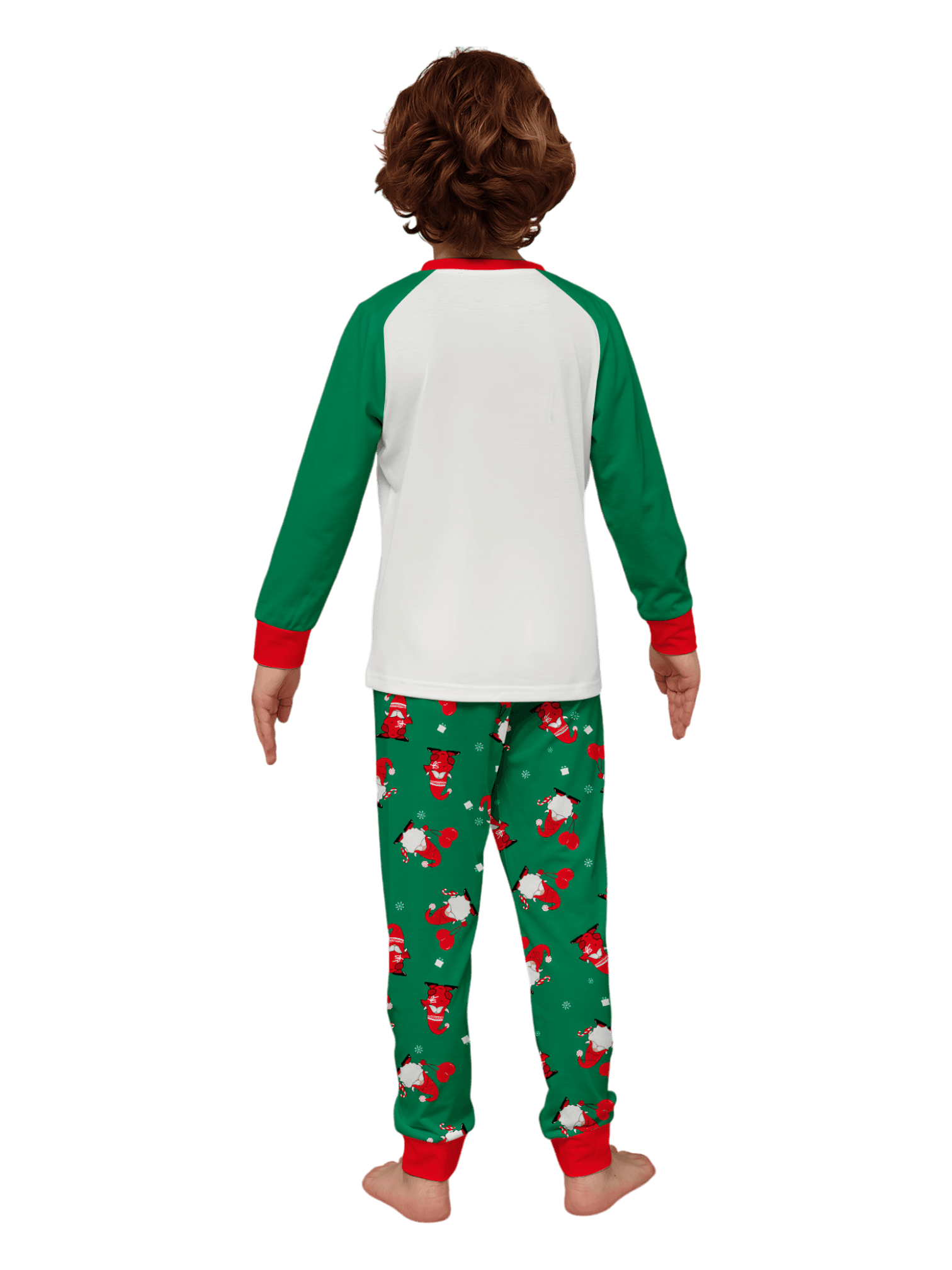 The bearded Santa buried under his gigantic hat, matching family pajamas