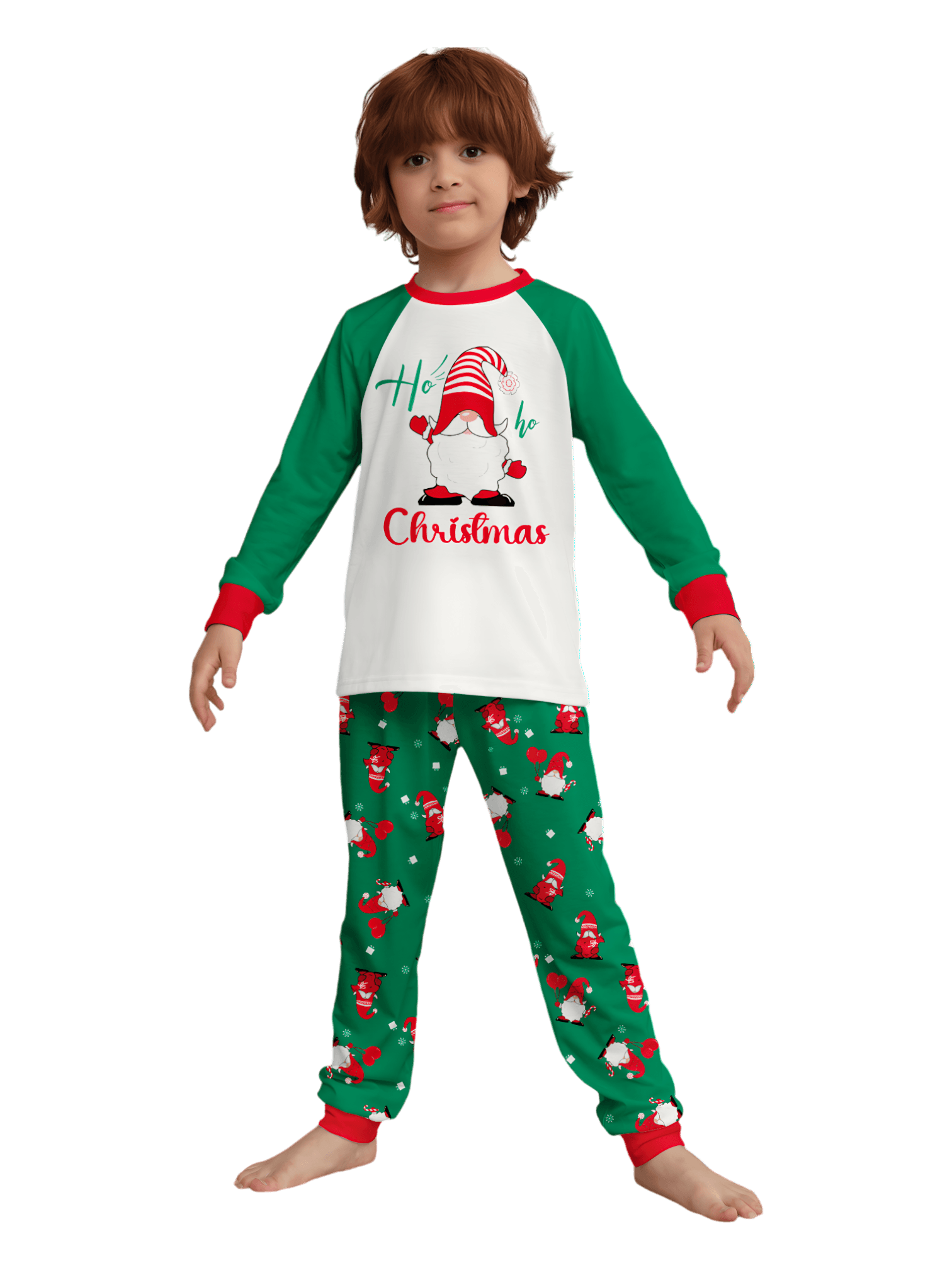 The bearded Santa buried under his gigantic hat, matching family pajamas