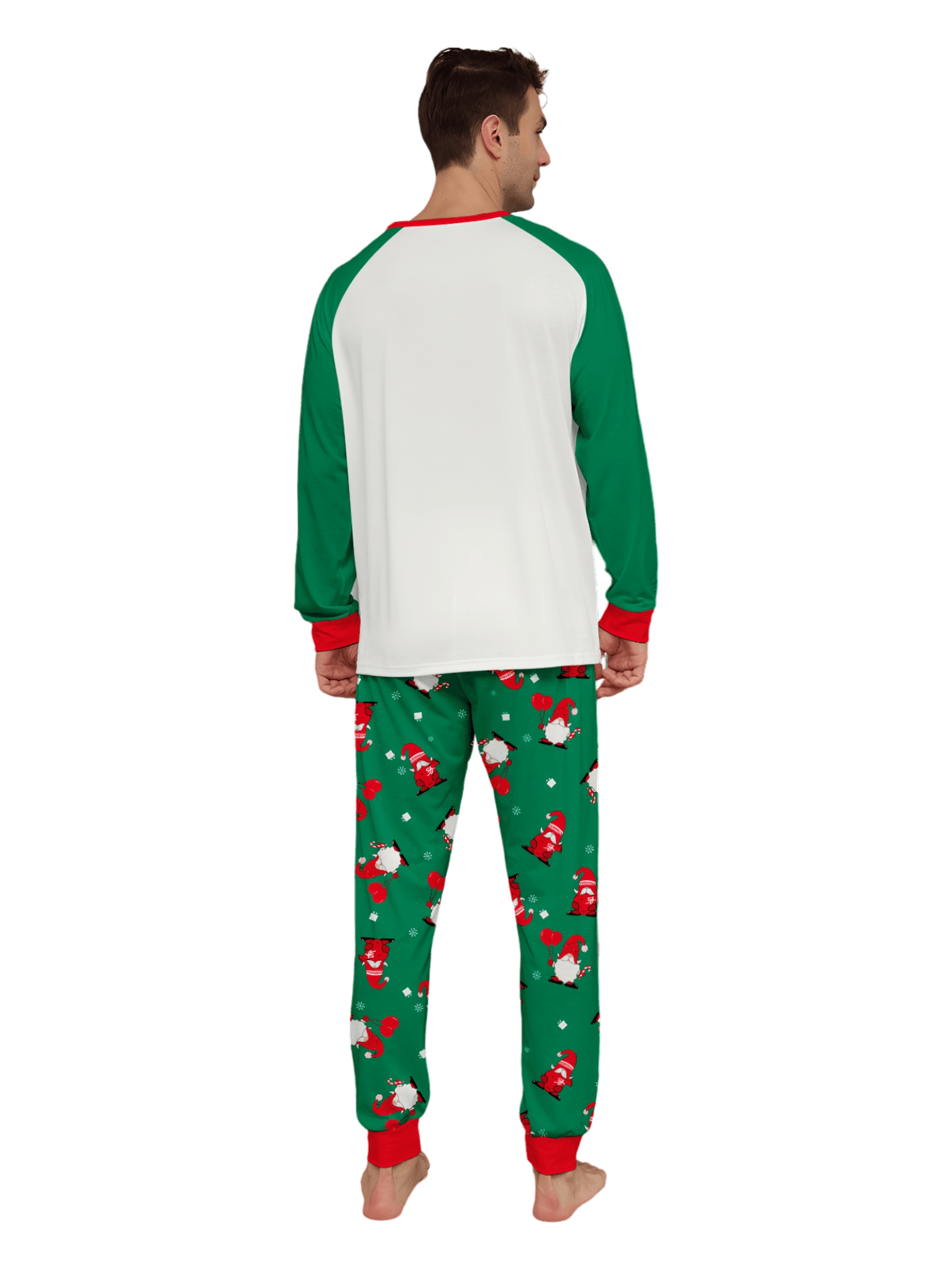 The bearded Santa buried under his gigantic hat, matching family pajamas