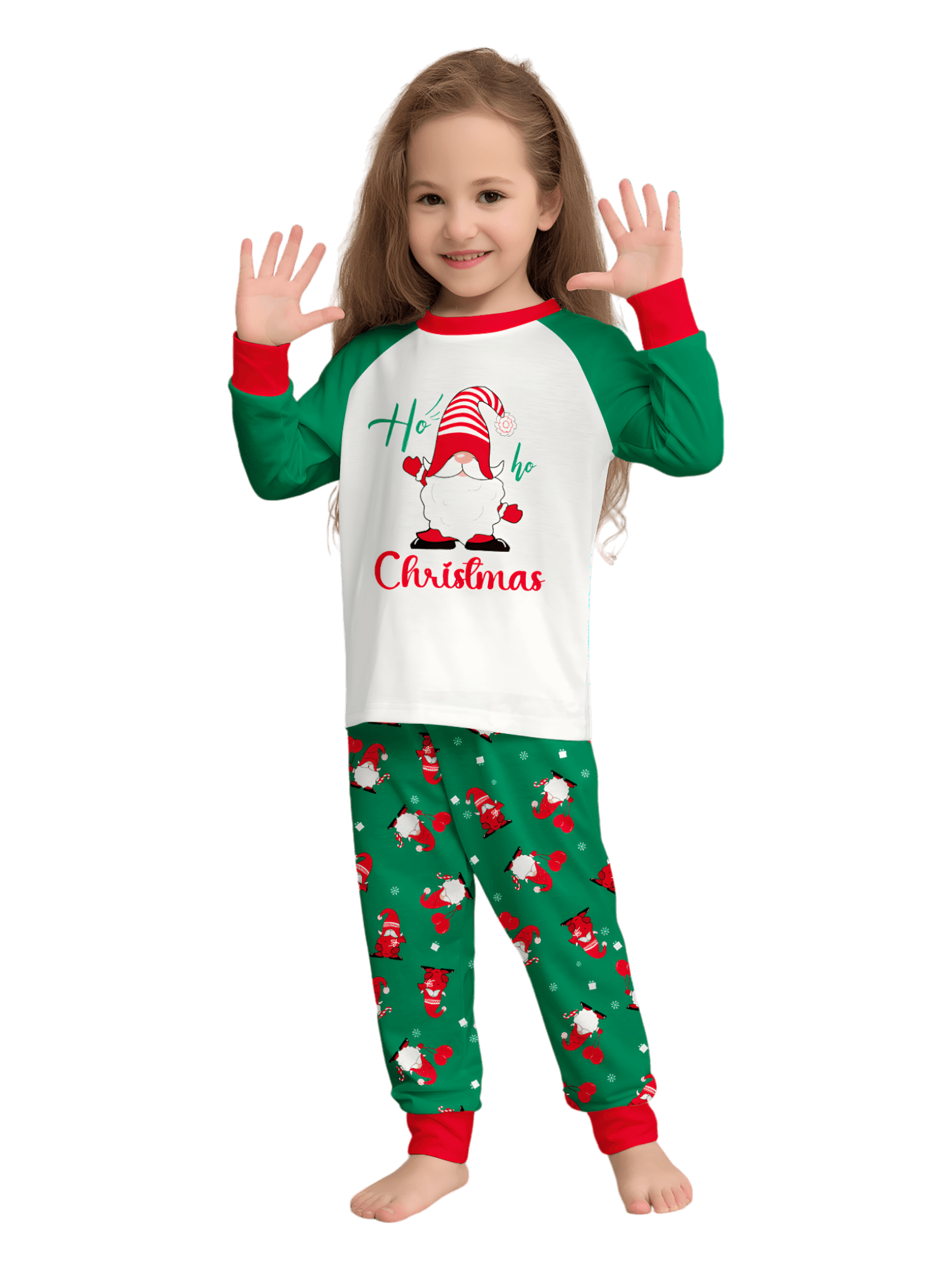 The bearded Santa buried under his gigantic hat, matching family pajamas