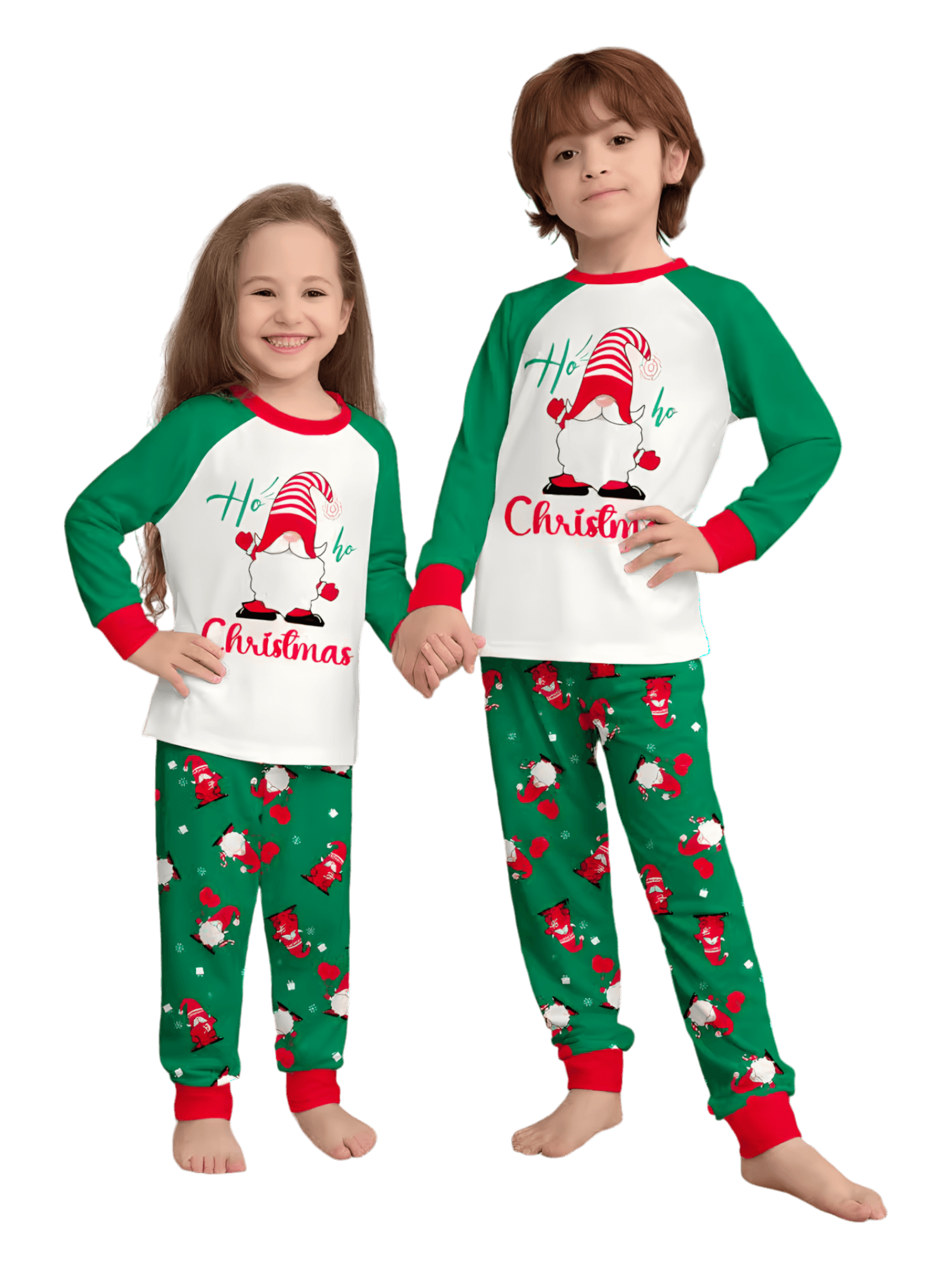 The bearded Santa buried under his gigantic hat, matching family pajamas