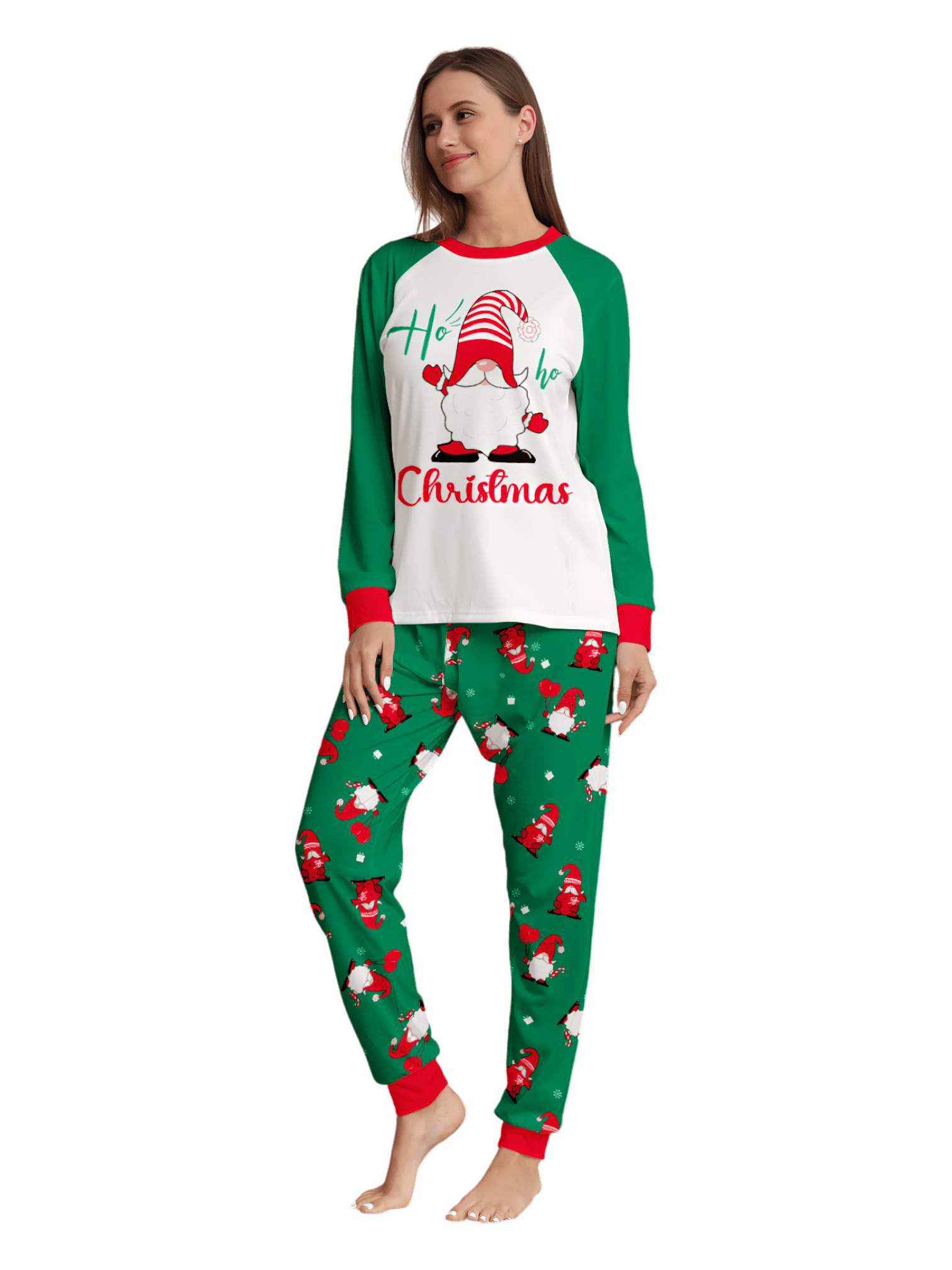 The bearded Santa buried under his gigantic hat, matching family pajamas