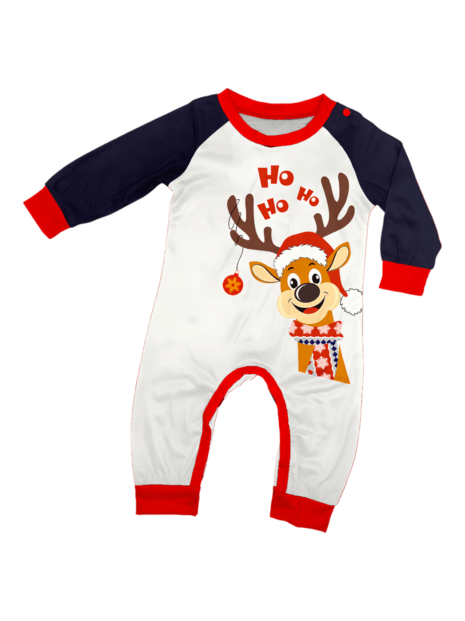 Cheeky little reindeer dressed for Christmas, matching christmas pajamas