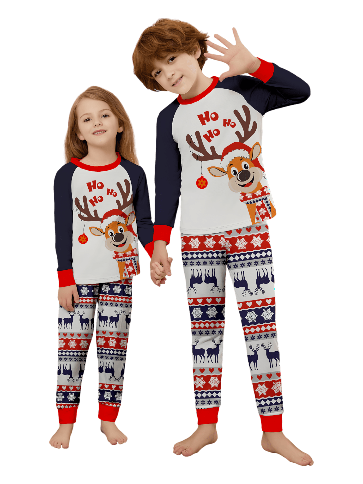 Cheeky little reindeer dressed for Christmas, matching christmas pajamas