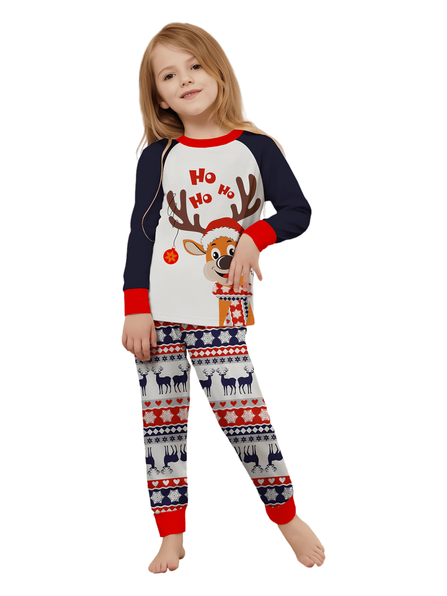 Cheeky little reindeer dressed for Christmas, matching christmas pajamas