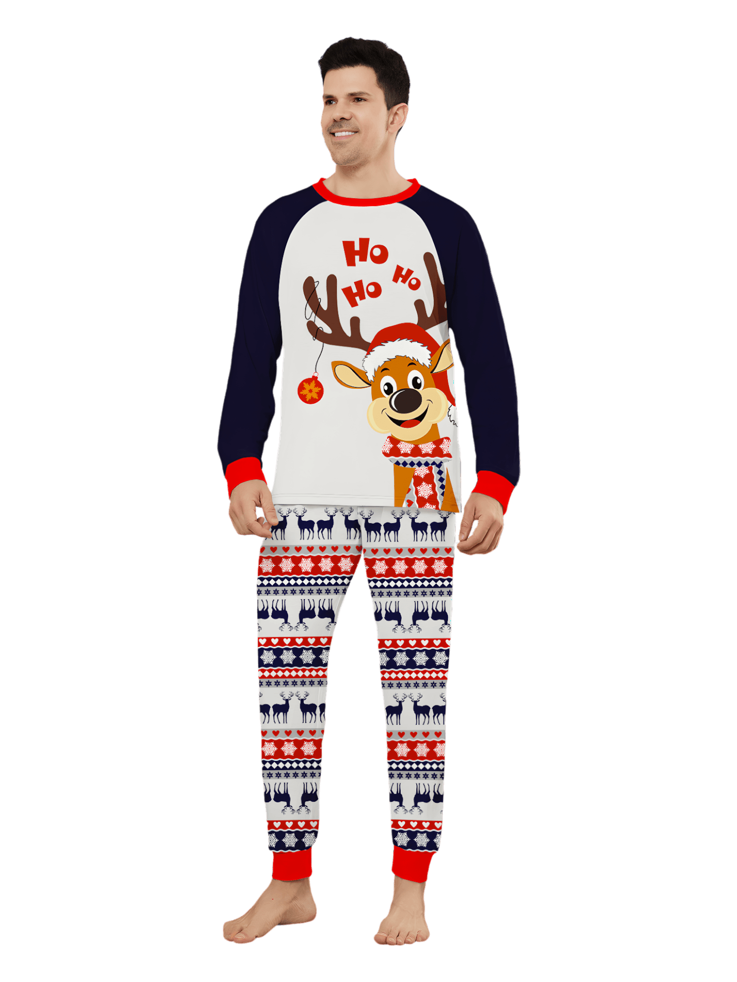 Cheeky little reindeer dressed for Christmas, matching christmas pajamas
