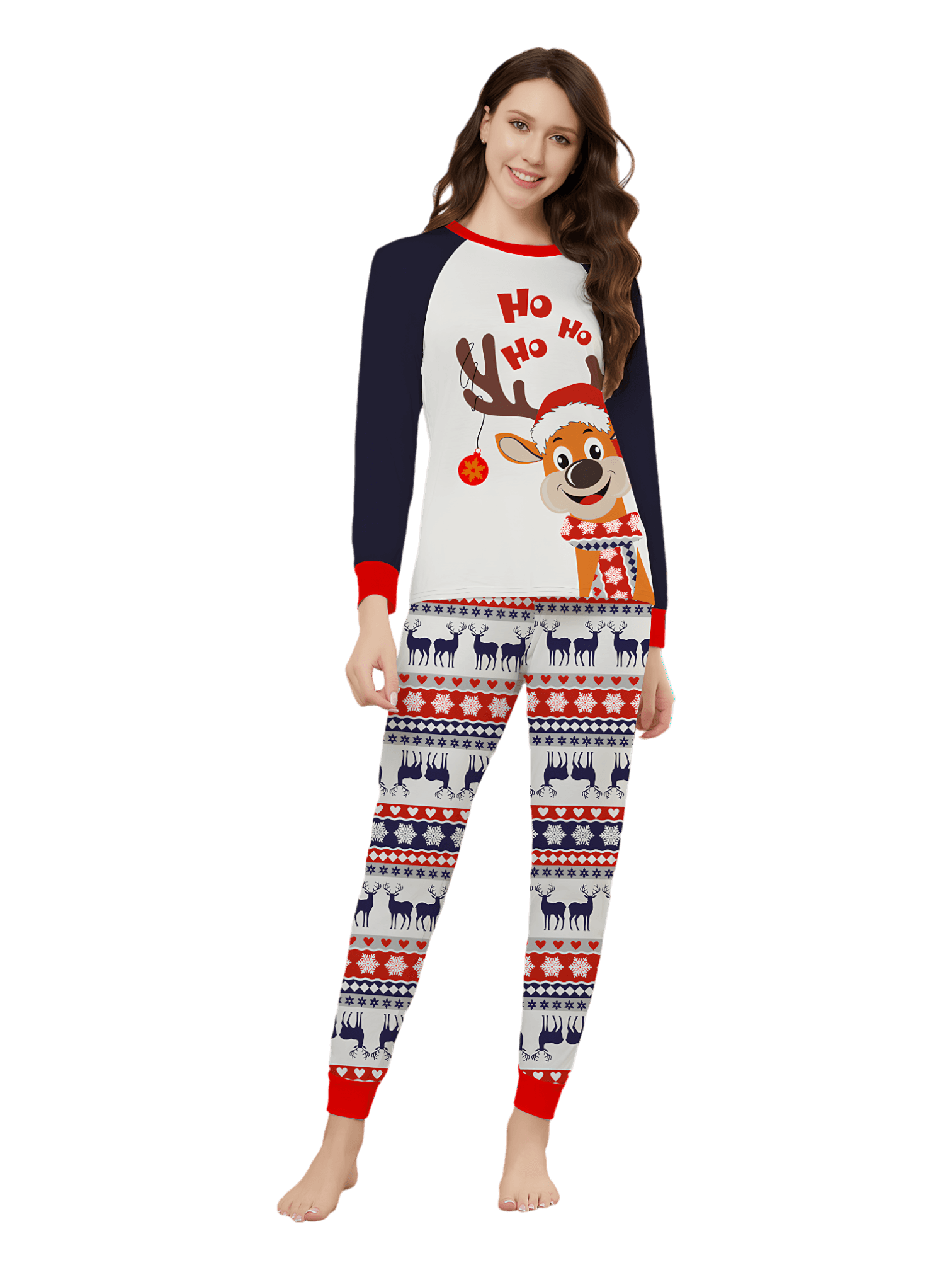 Cheeky little reindeer dressed for Christmas, matching christmas pajamas