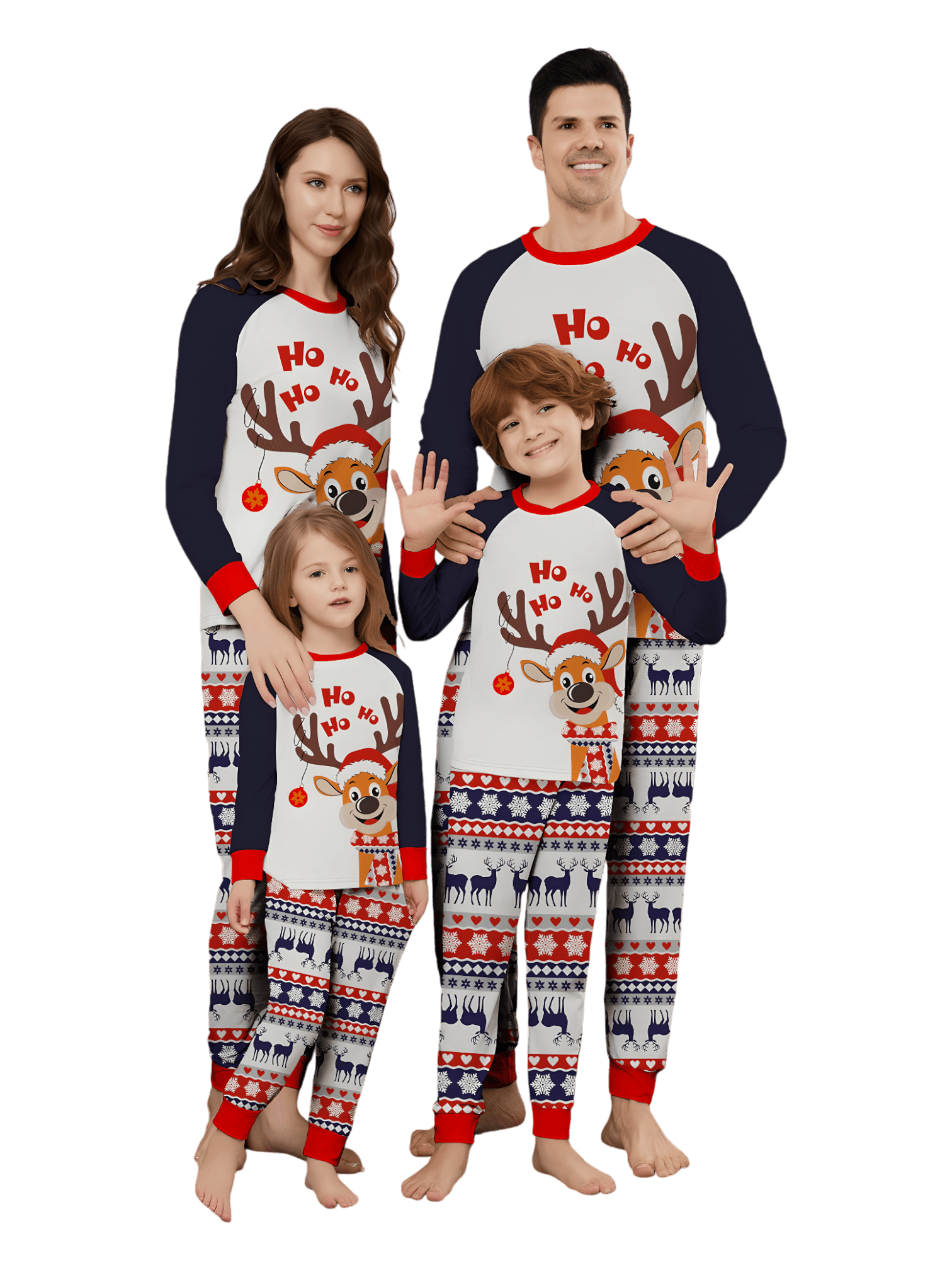 Cheeky little reindeer dressed for Christmas, matching christmas pajamas