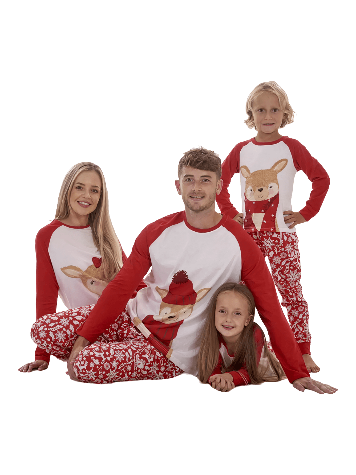 Kleine Rentiere mit Weihnachtsschmuck