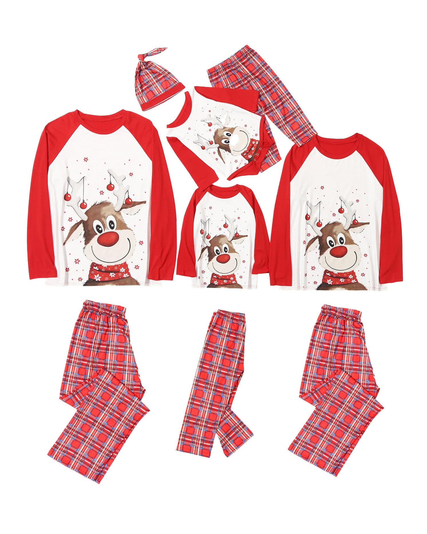 Cute Reindeer Christmas Pyjamas, Tartan Check