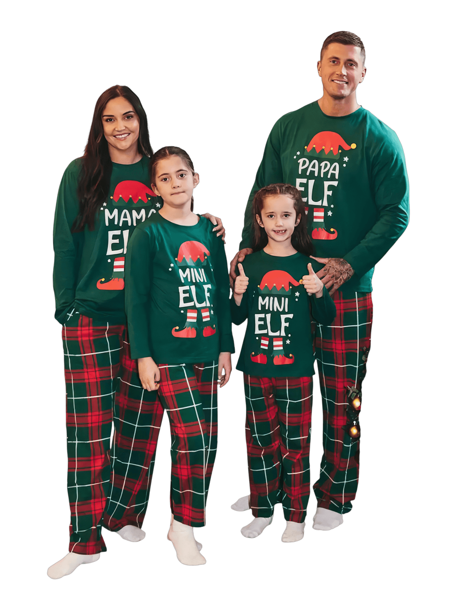 Elf Weihnachtspyjamas Familie, Paar, irisches Karo