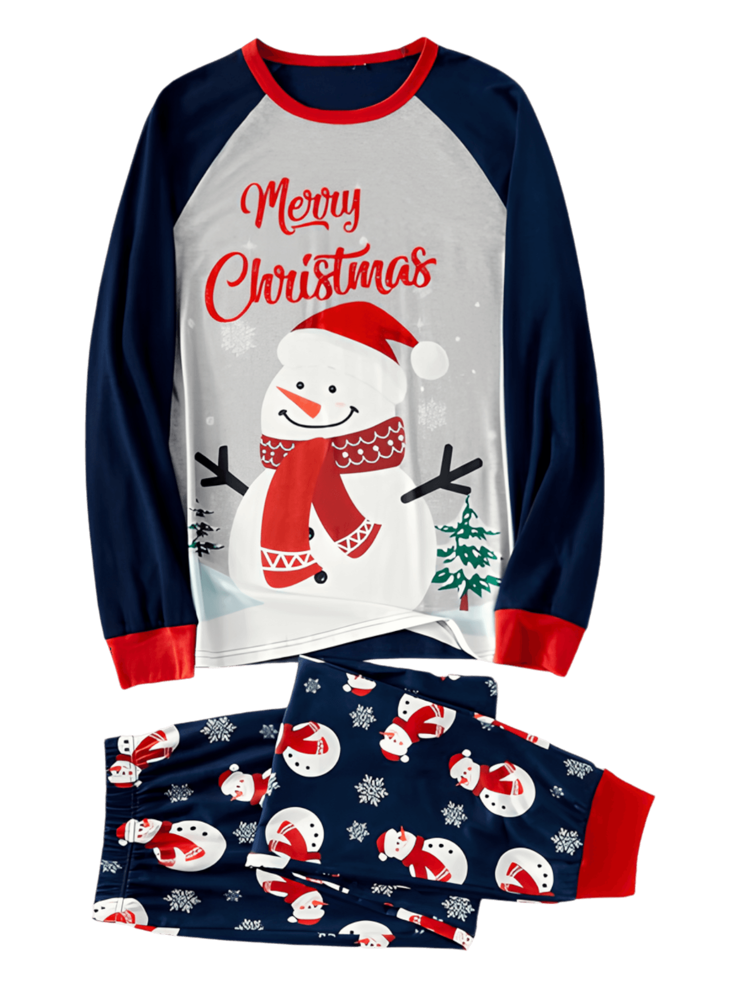 Happy snowman covered for winter with snowman motifs