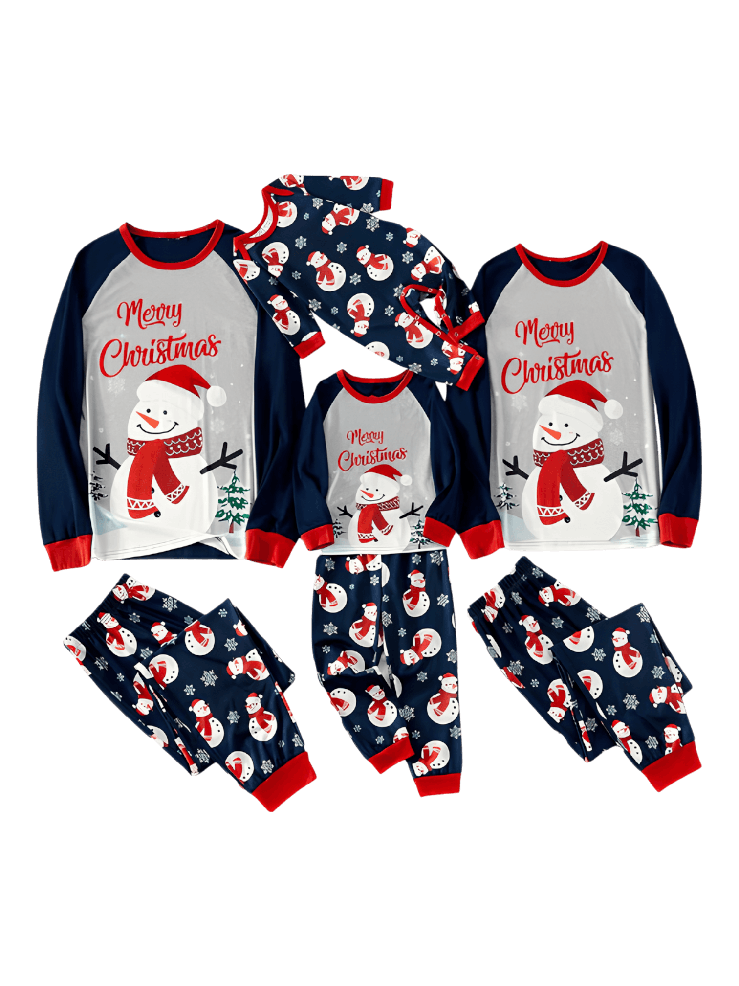 Happy snowman covered for winter with snowman motifs