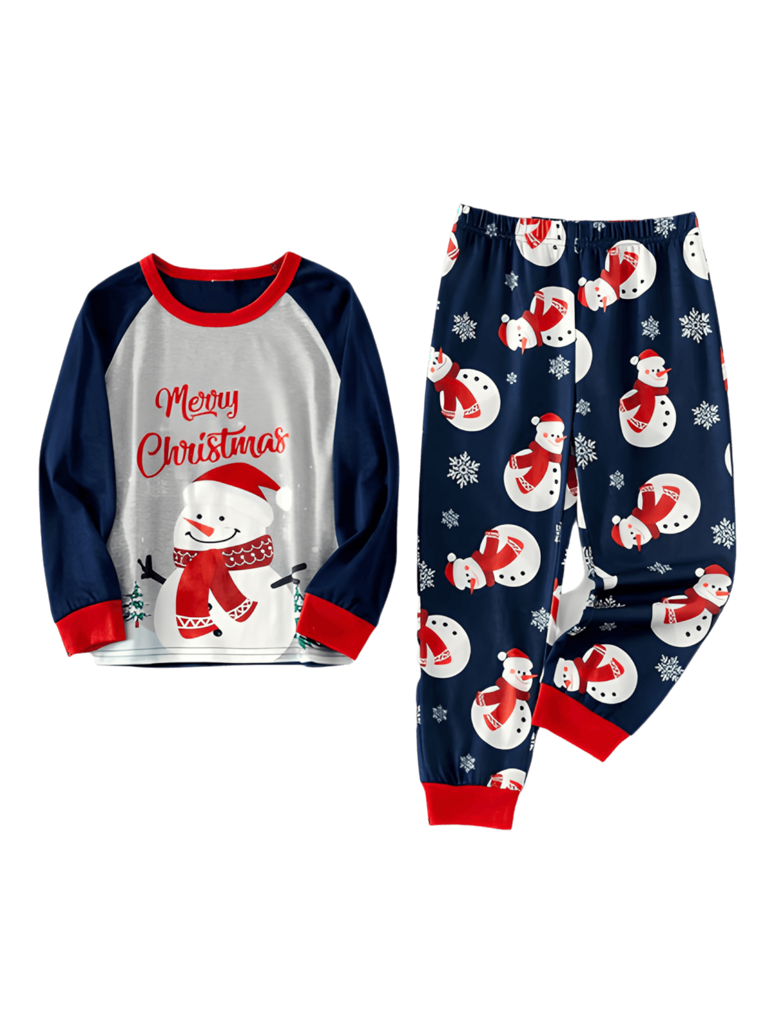 Happy snowman covered for winter with snowman motifs