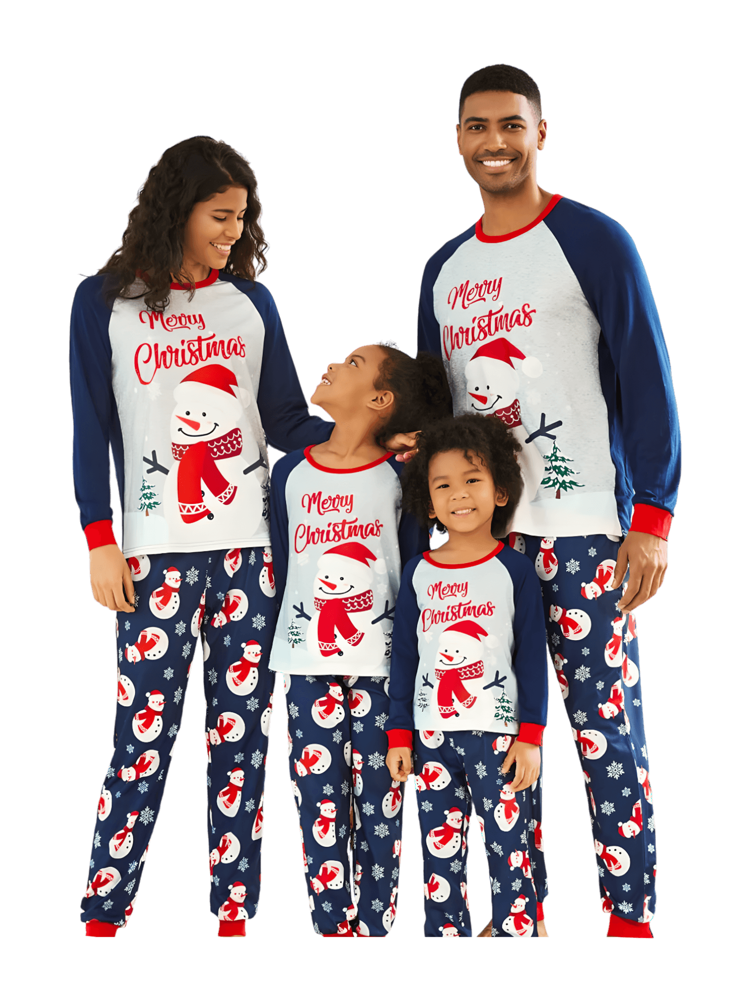 Happy snowman covered for winter with snowman motifs