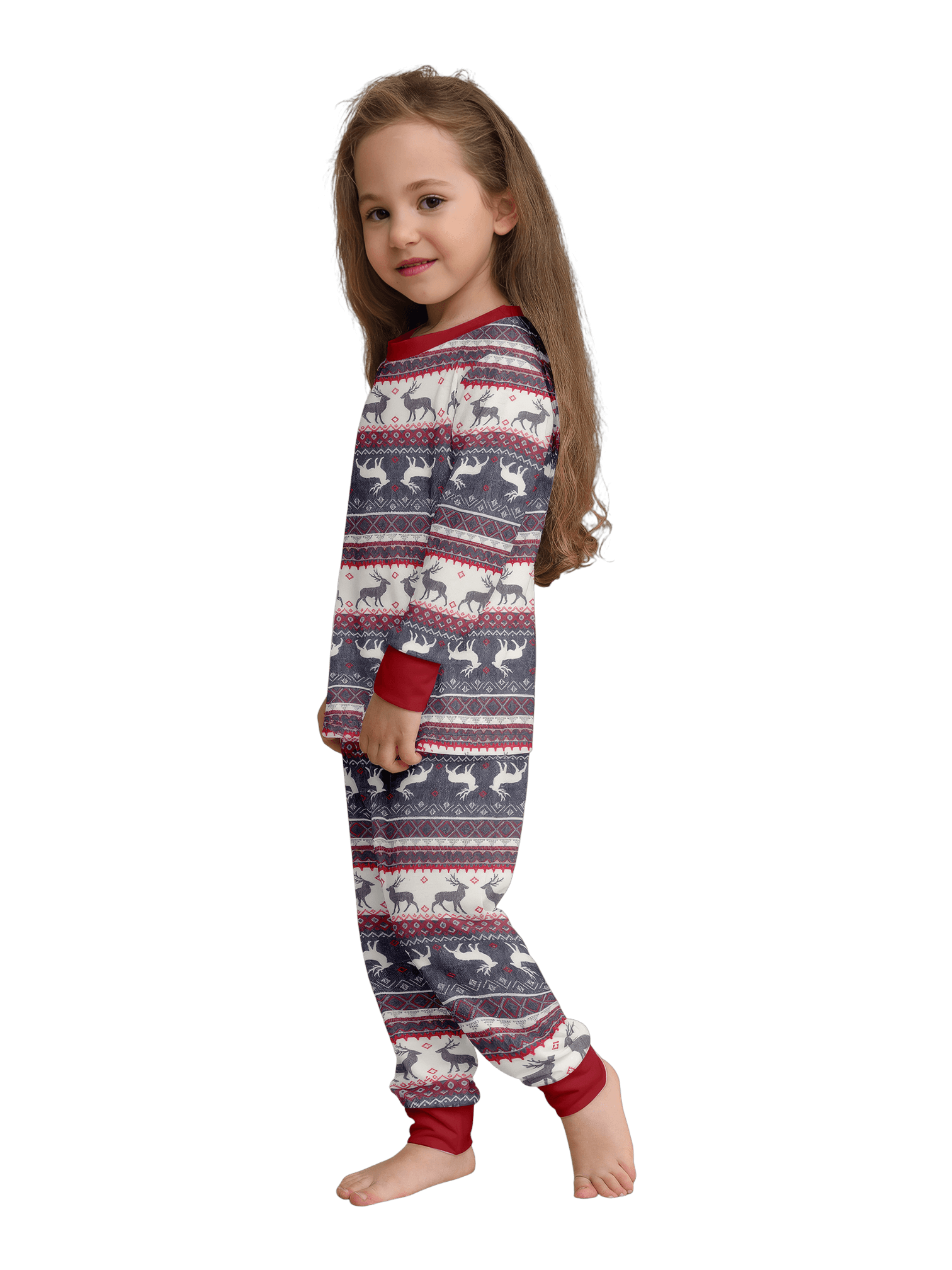 Family and couple pajamas with reindeer stripe pattern gray and white matching pajamas