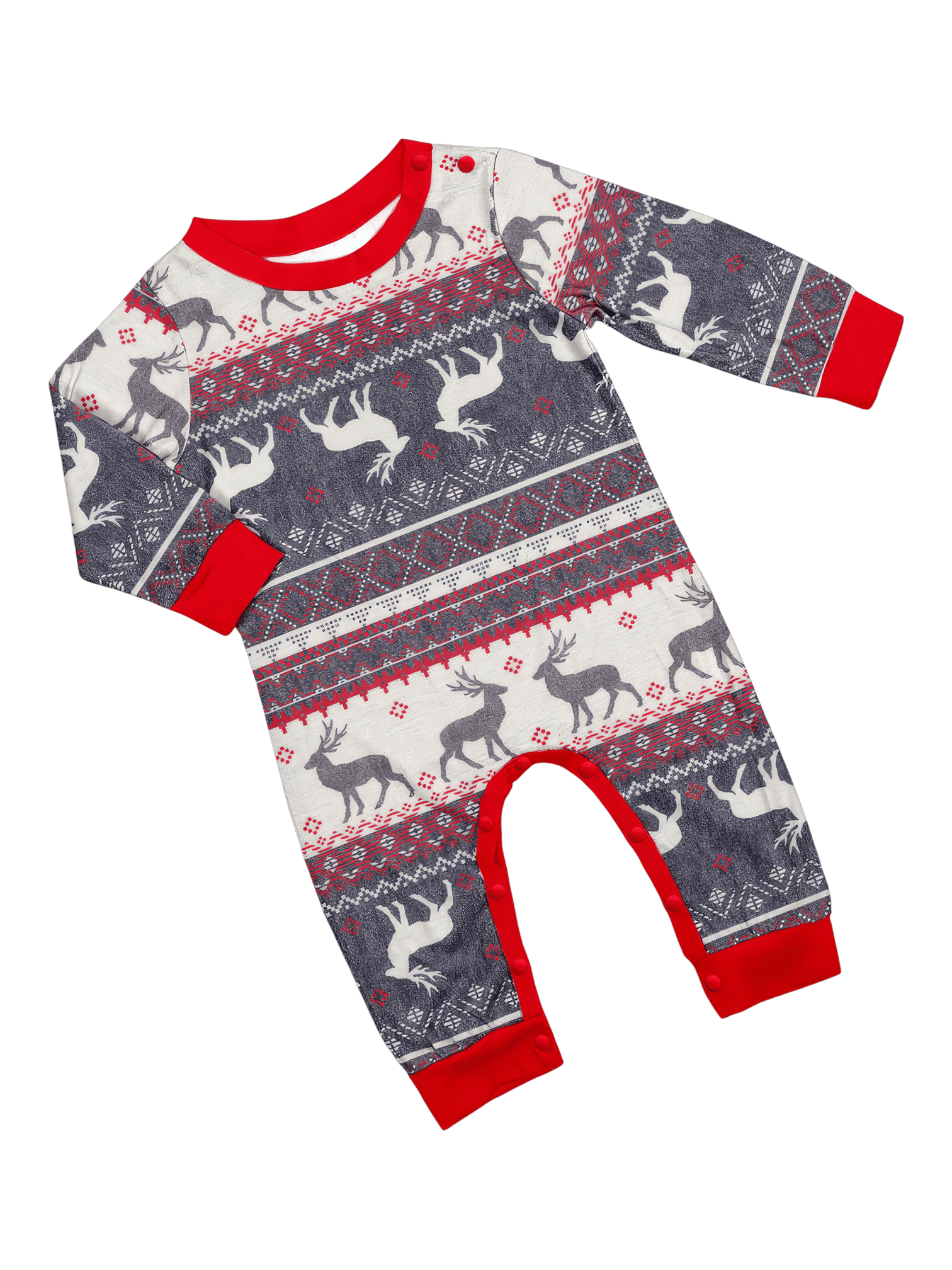 Family and couple pajamas with reindeer stripe pattern gray and white matching pajamas