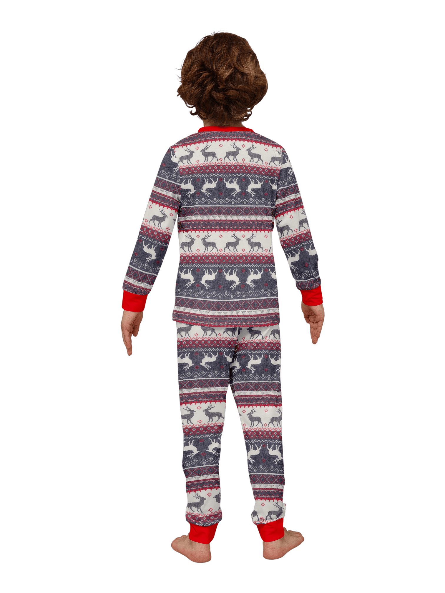 Family and couple pajamas with reindeer stripe pattern gray and white matching pajamas