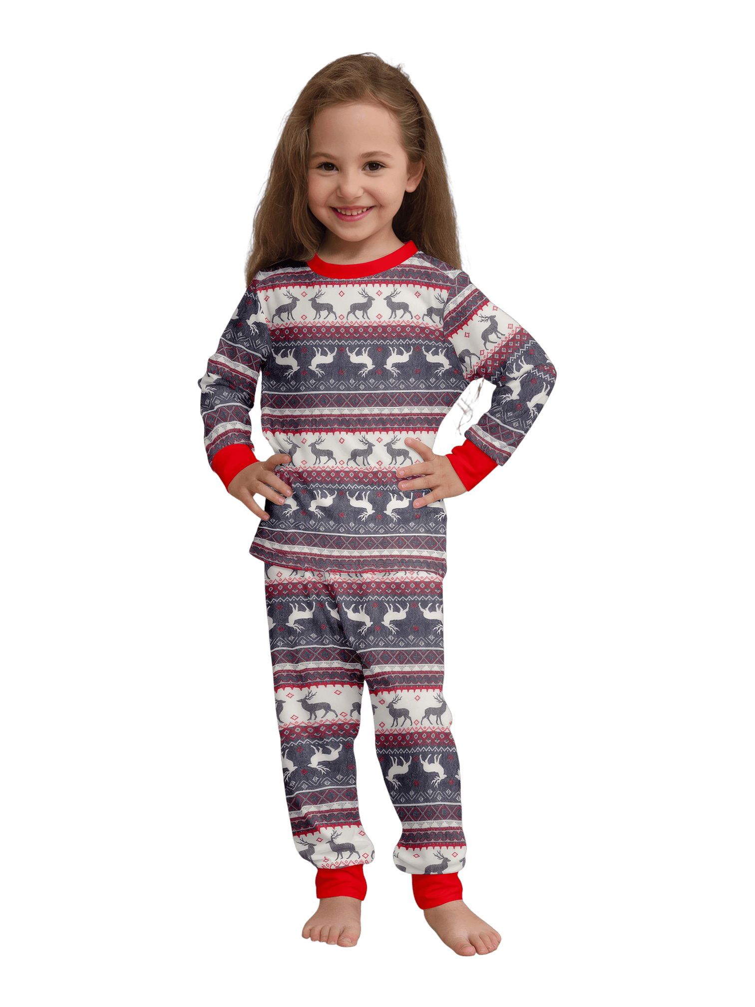 Family and couple pajamas with reindeer stripe pattern gray and white matching pajamas