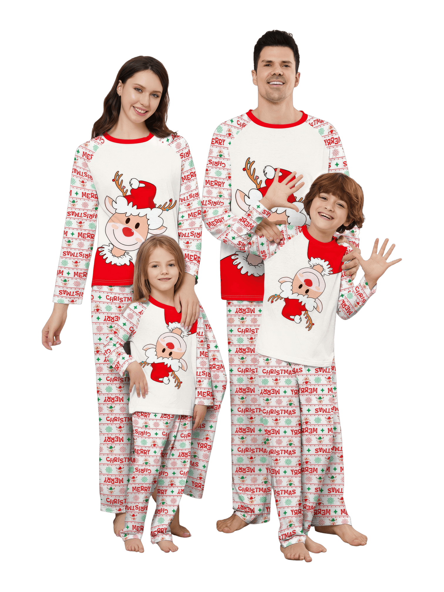 Family Christmas pyjamas, Ghibli style, Reindeer motif