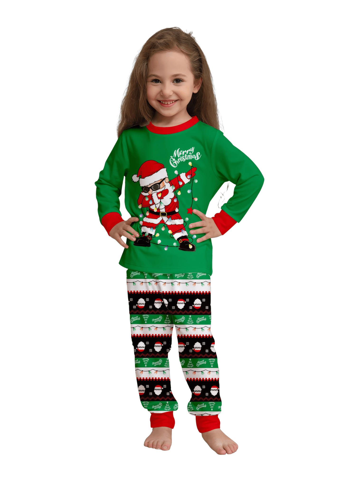 Familienpyjamas Santa in einer Girlande eingewickelt do a DAB
