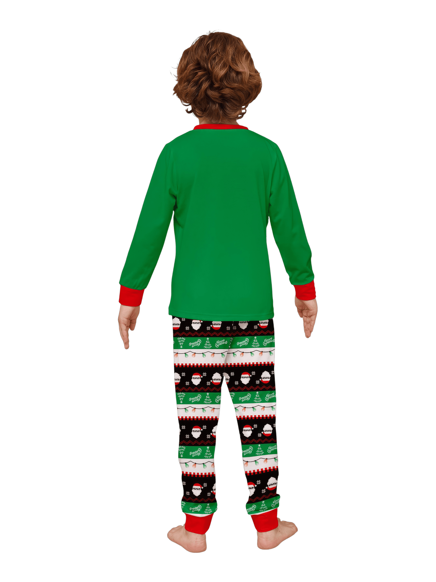 Familienpyjamas Santa in einer Girlande eingewickelt do a DAB