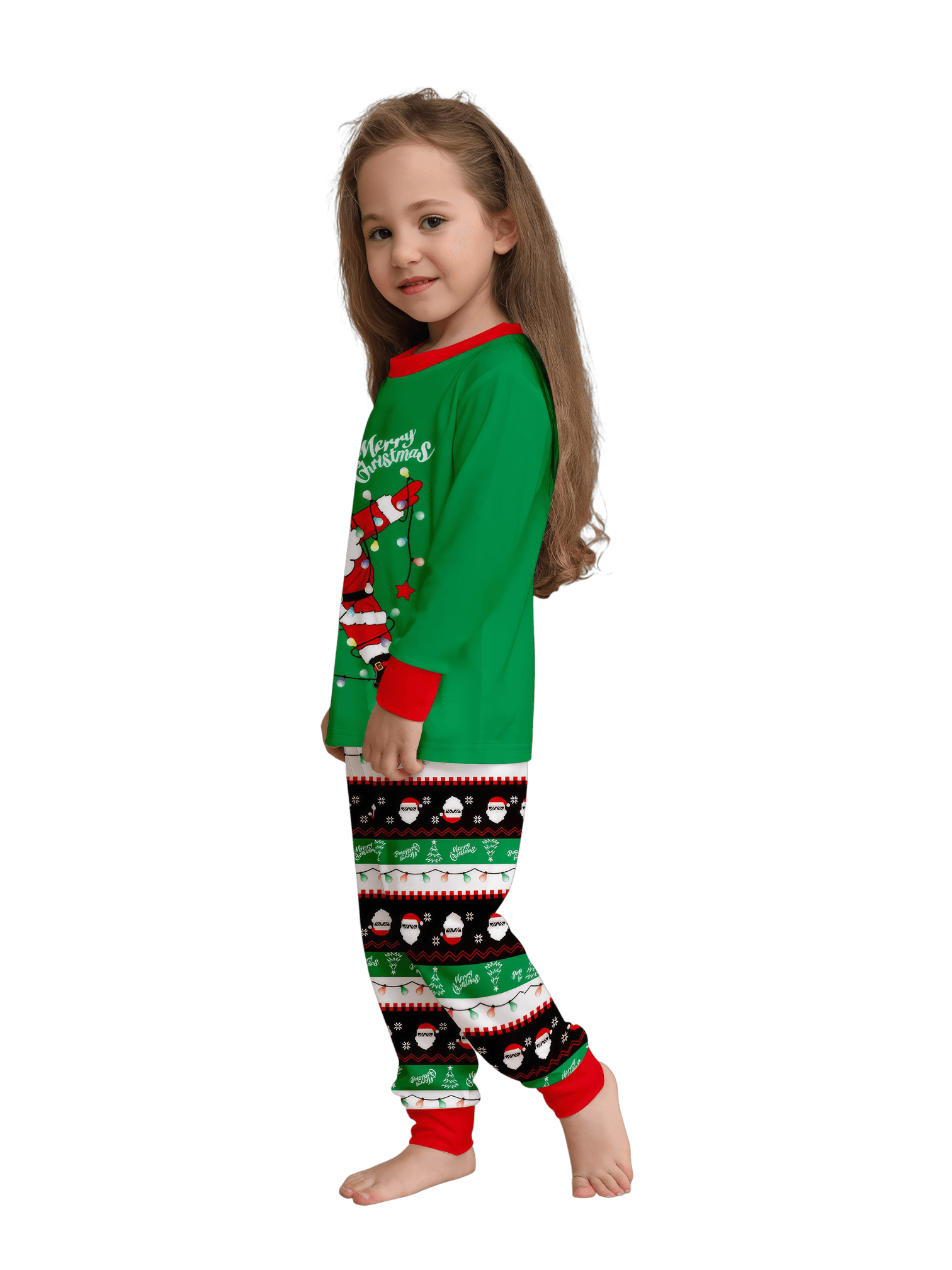 Familienpyjamas Santa in einer Girlande eingewickelt do a DAB
