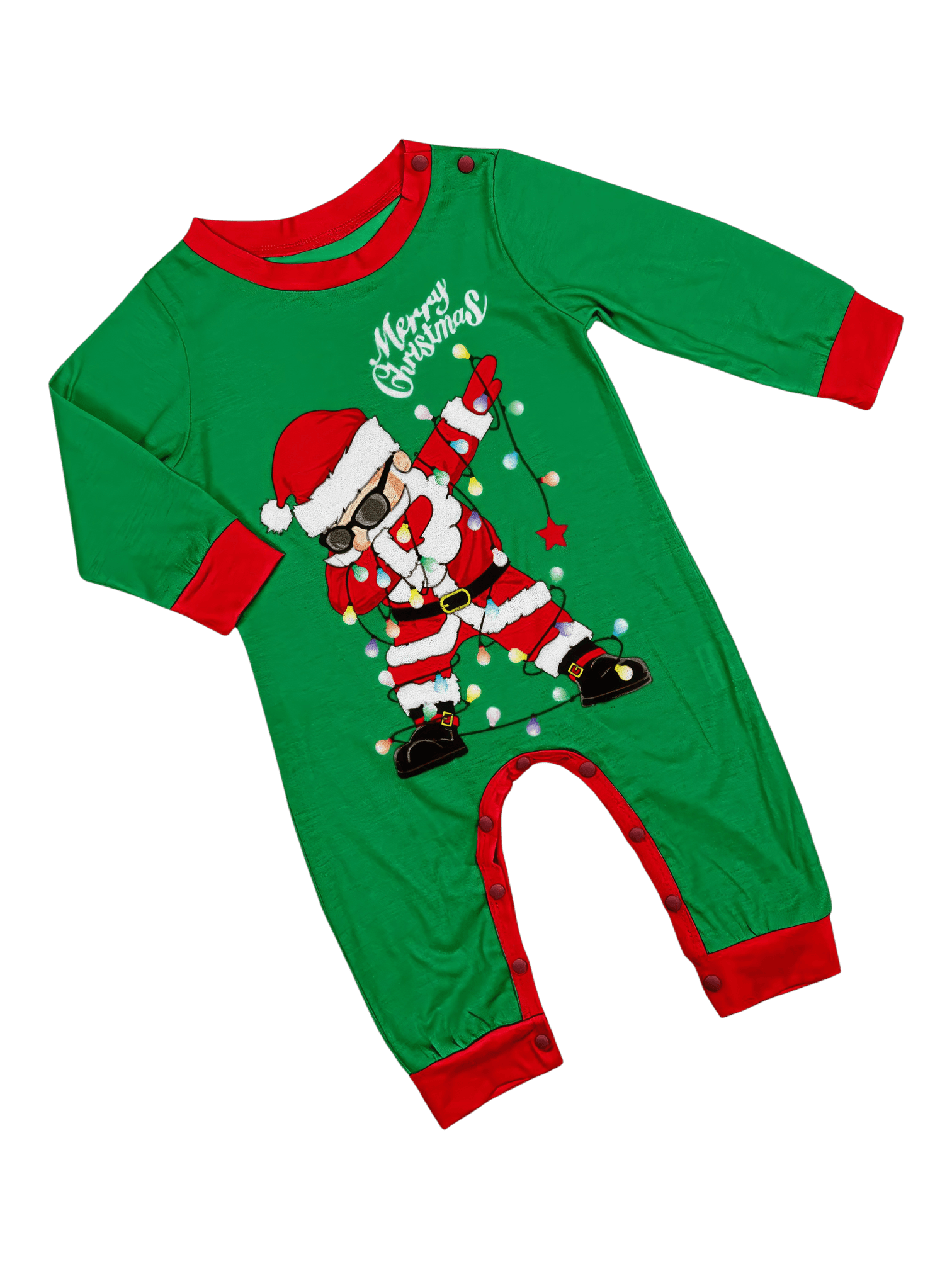 Familienpyjamas Santa in einer Girlande eingewickelt do a DAB
