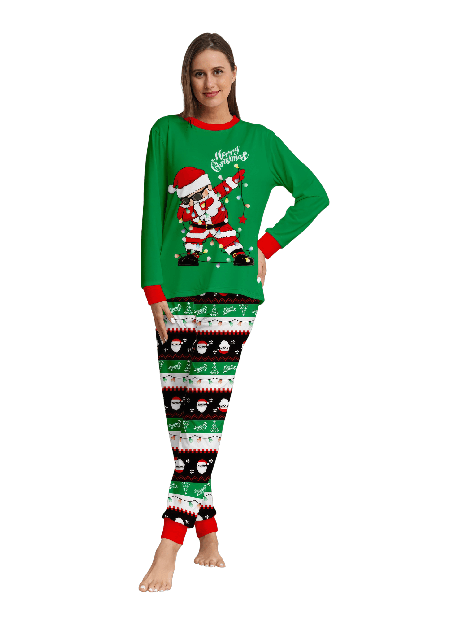 Familienpyjamas Santa in einer Girlande eingewickelt do a DAB
