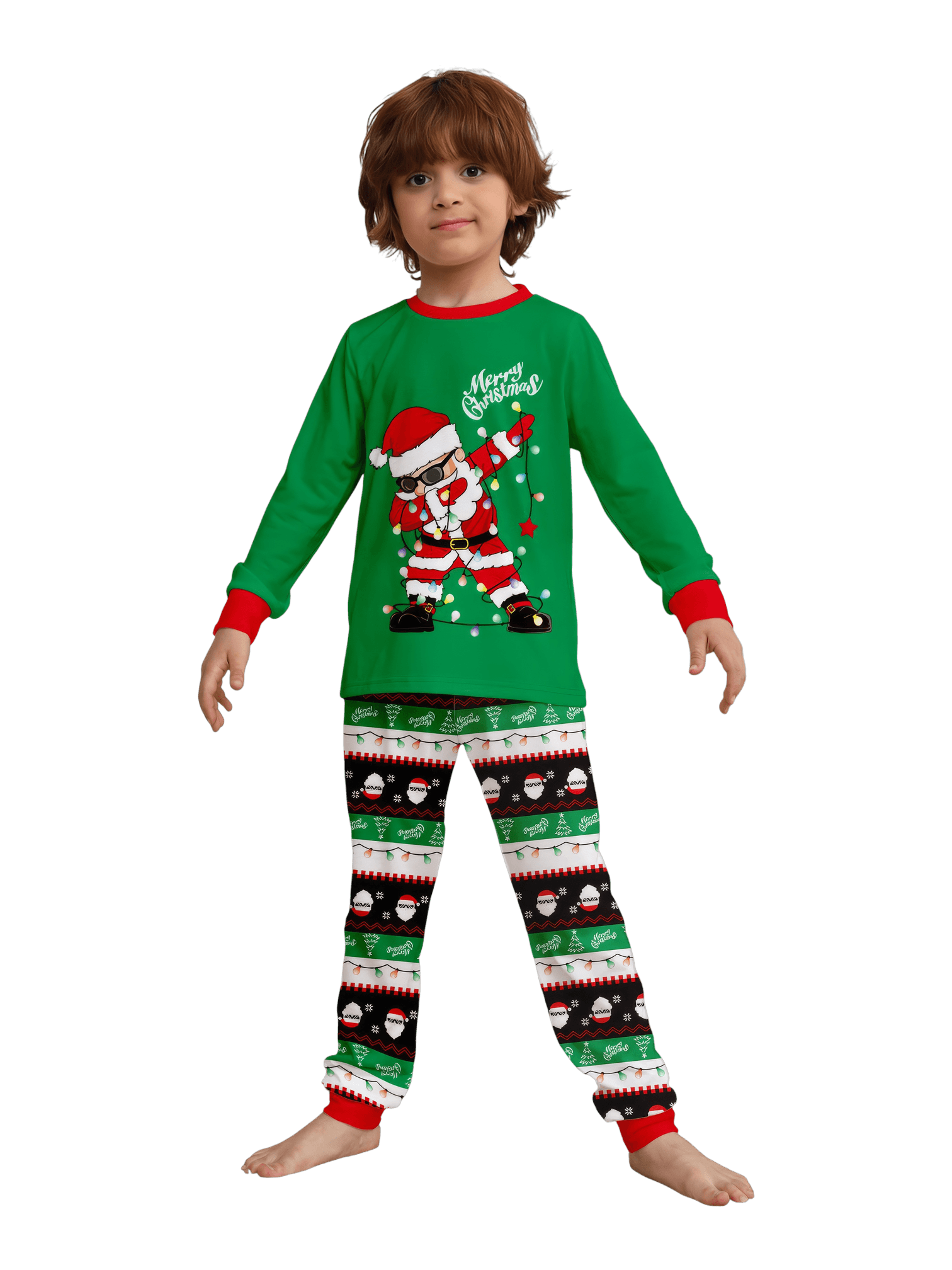 Familienpyjamas Santa in einer Girlande eingewickelt do a DAB