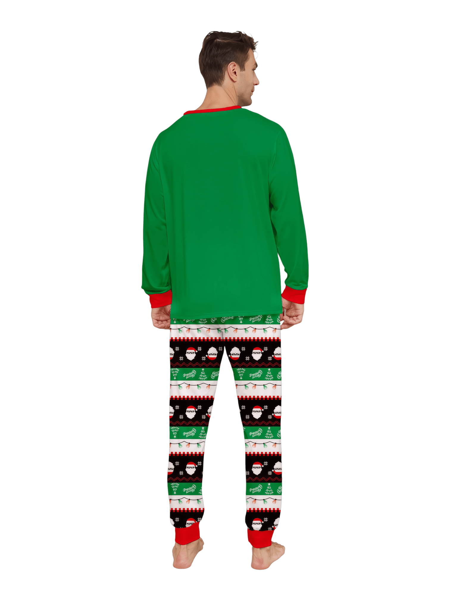 Familienpyjamas Santa in einer Girlande eingewickelt do a DAB