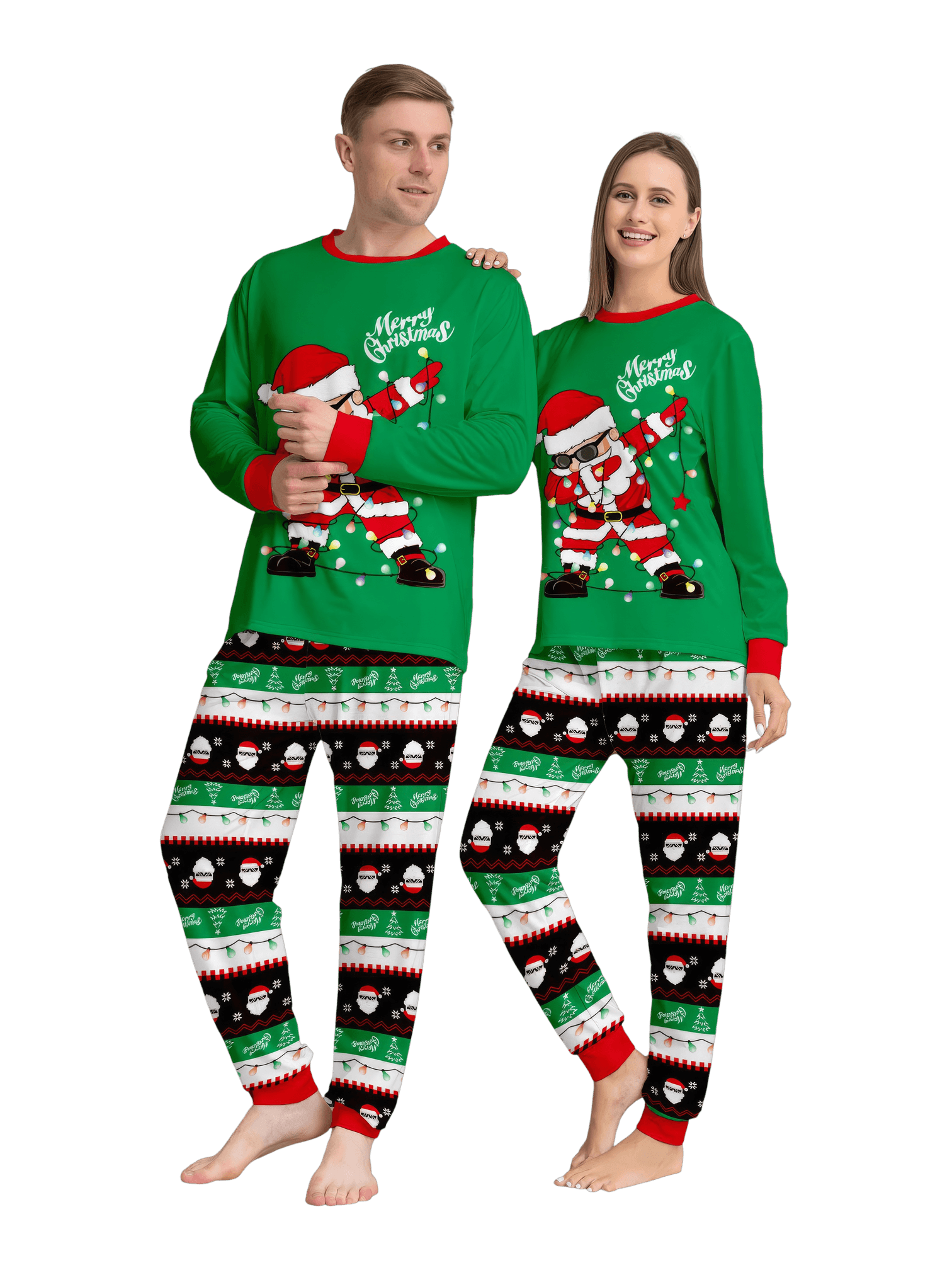 Familienpyjamas Santa in einer Girlande eingewickelt do a DAB