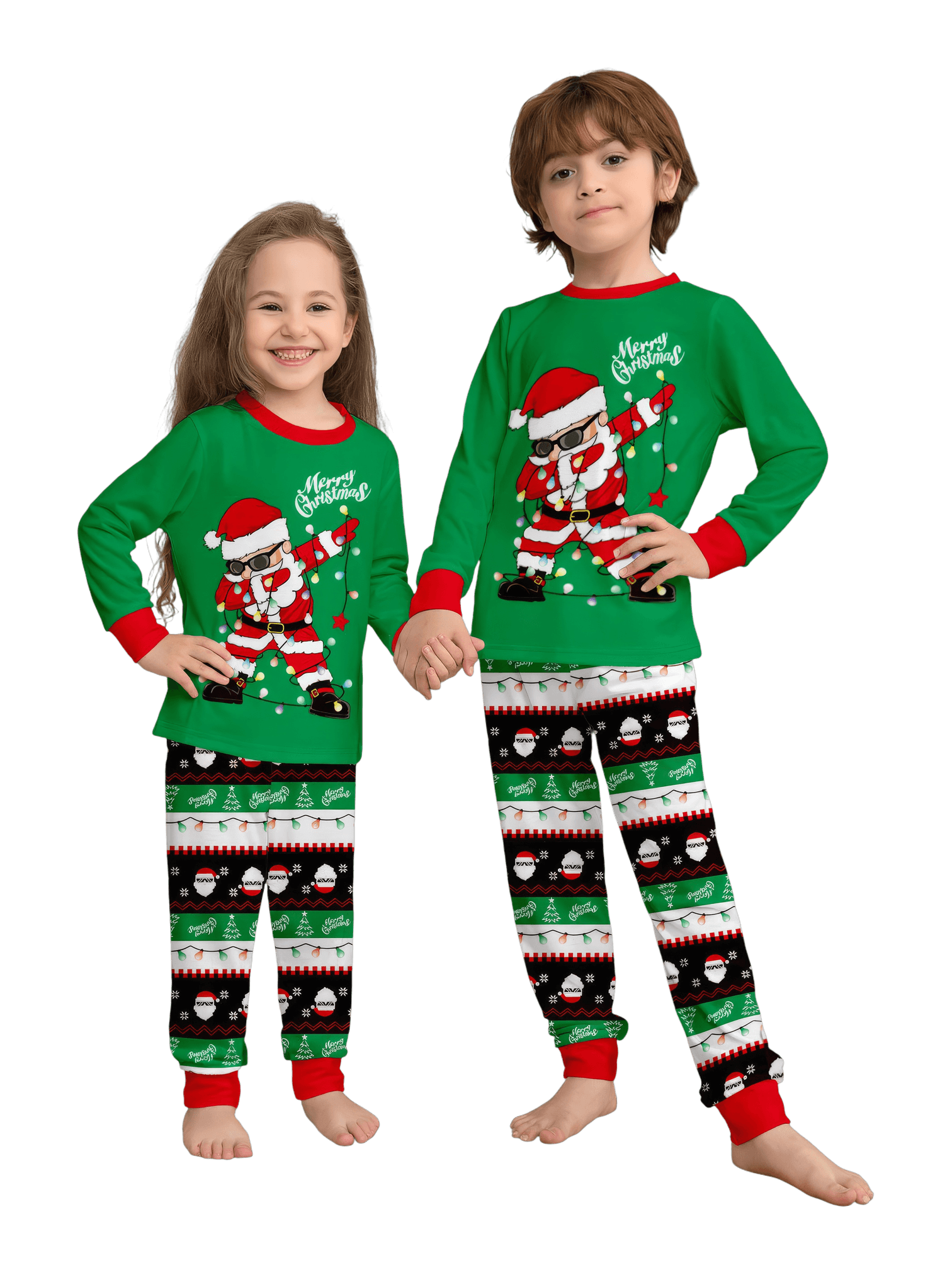 Familienpyjamas Santa in einer Girlande eingewickelt do a DAB