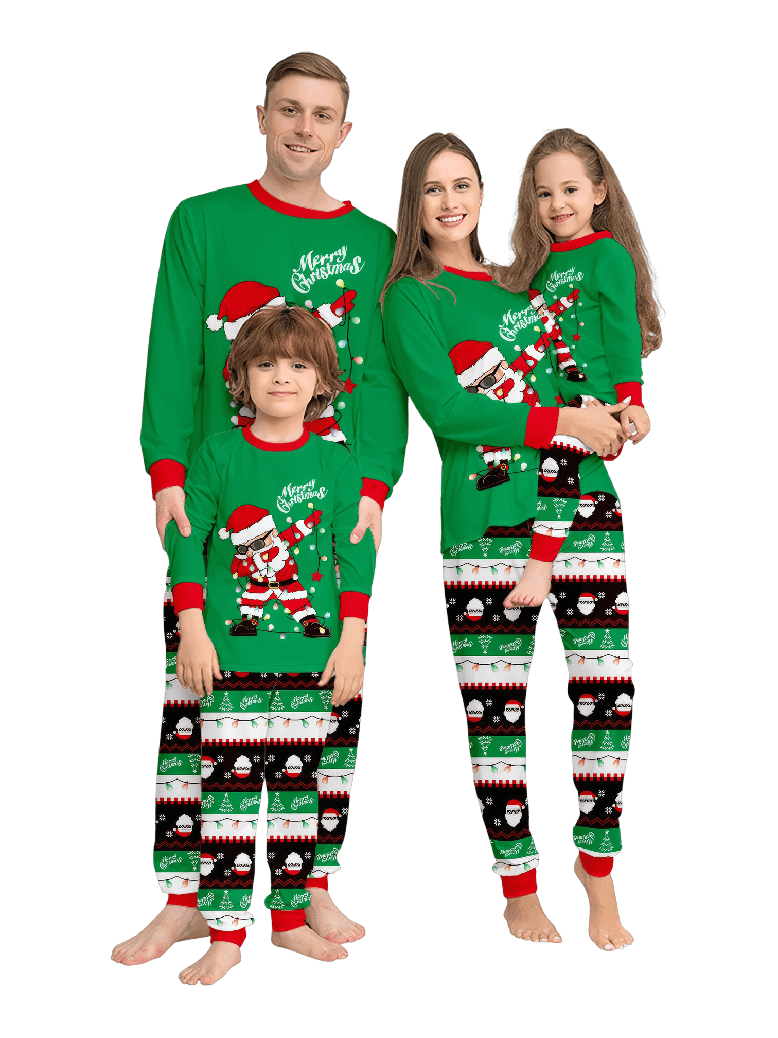 Familienpyjamas Santa in einer Girlande eingewickelt do a DAB