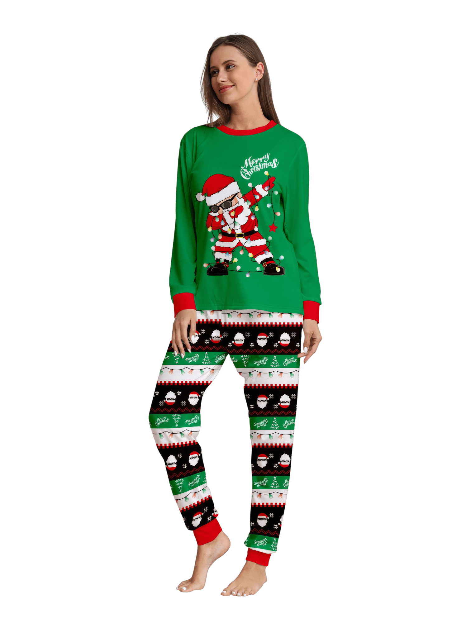 Familienpyjamas Santa in einer Girlande eingewickelt do a DAB