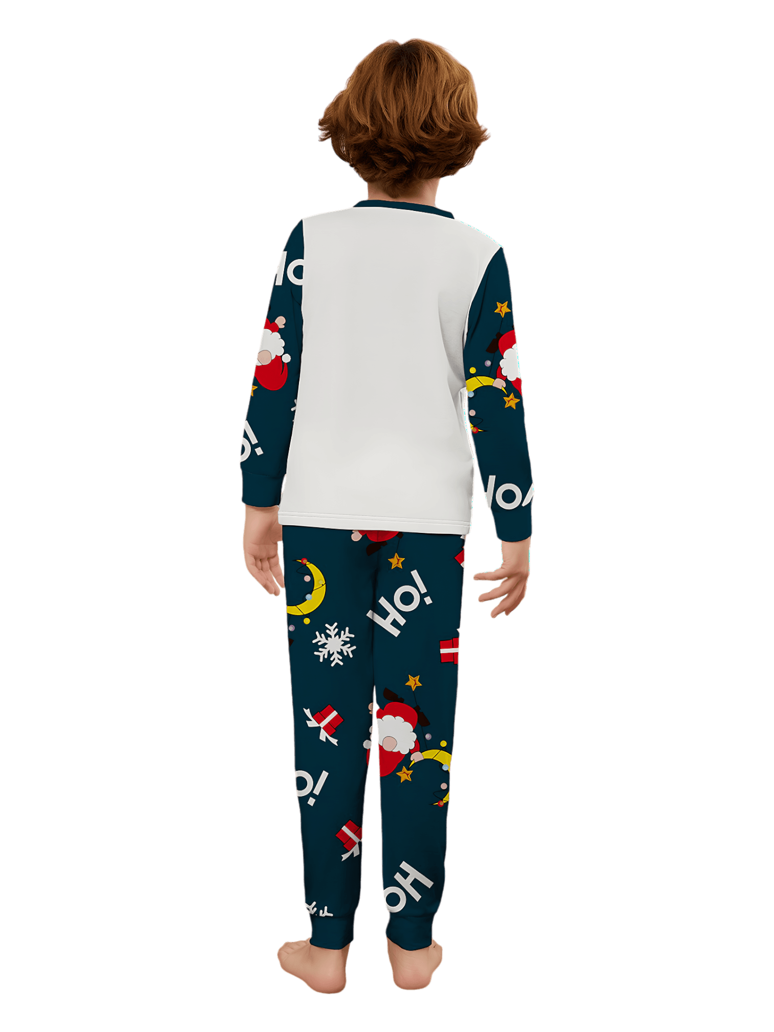 Divertido Papá Noel aferrado a su luna, pijama familiar de Navidad