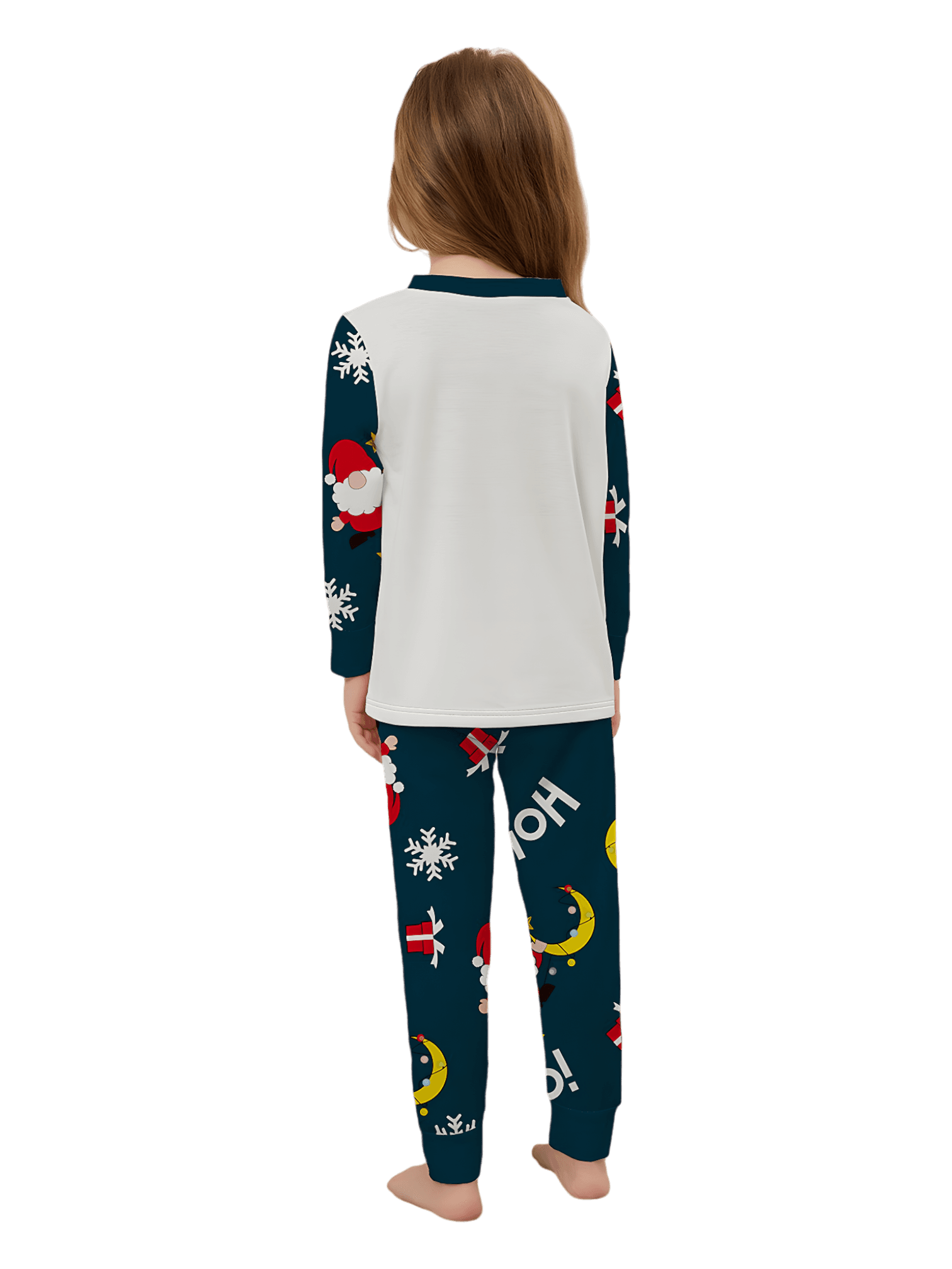 Divertido Papá Noel aferrado a su luna, pijama familiar de Navidad