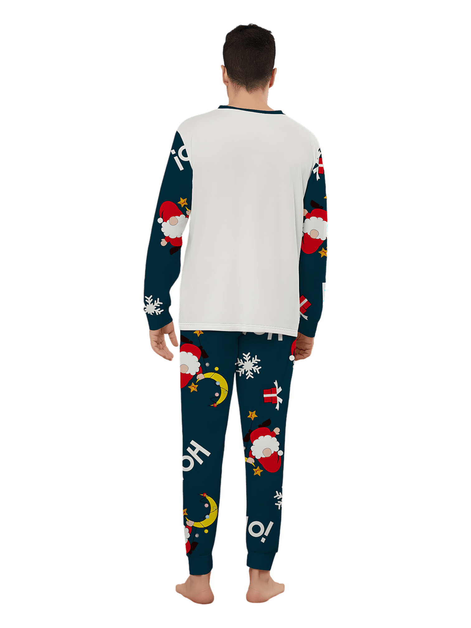 Divertido Papá Noel aferrado a su luna, pijama familiar de Navidad