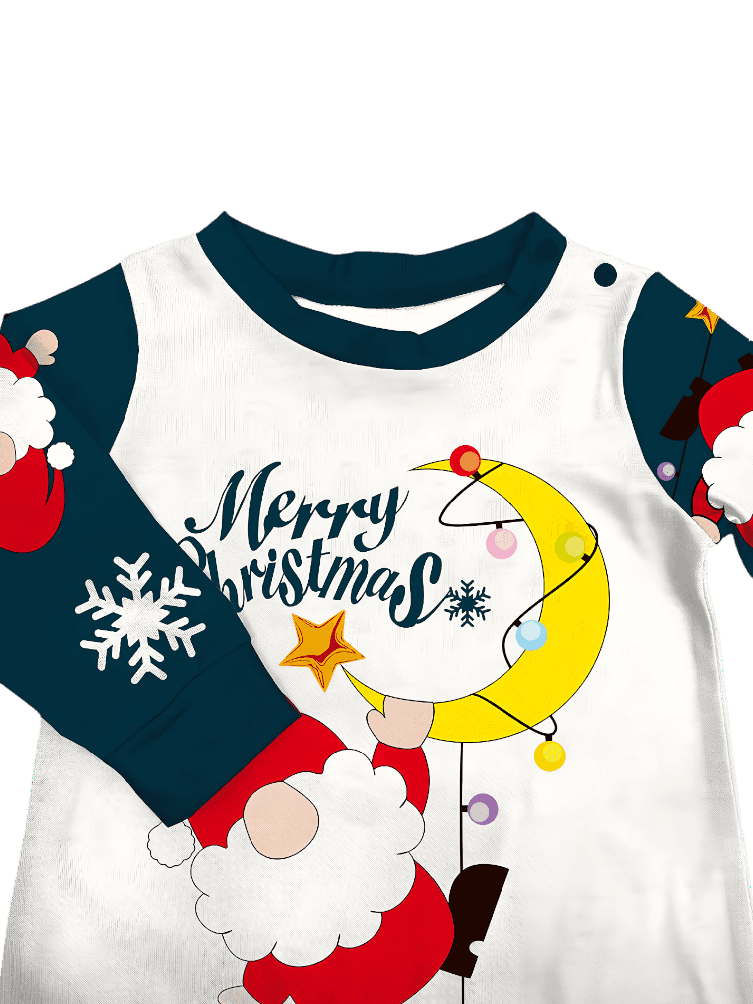 Divertido Papá Noel aferrado a su luna, pijama familiar de Navidad