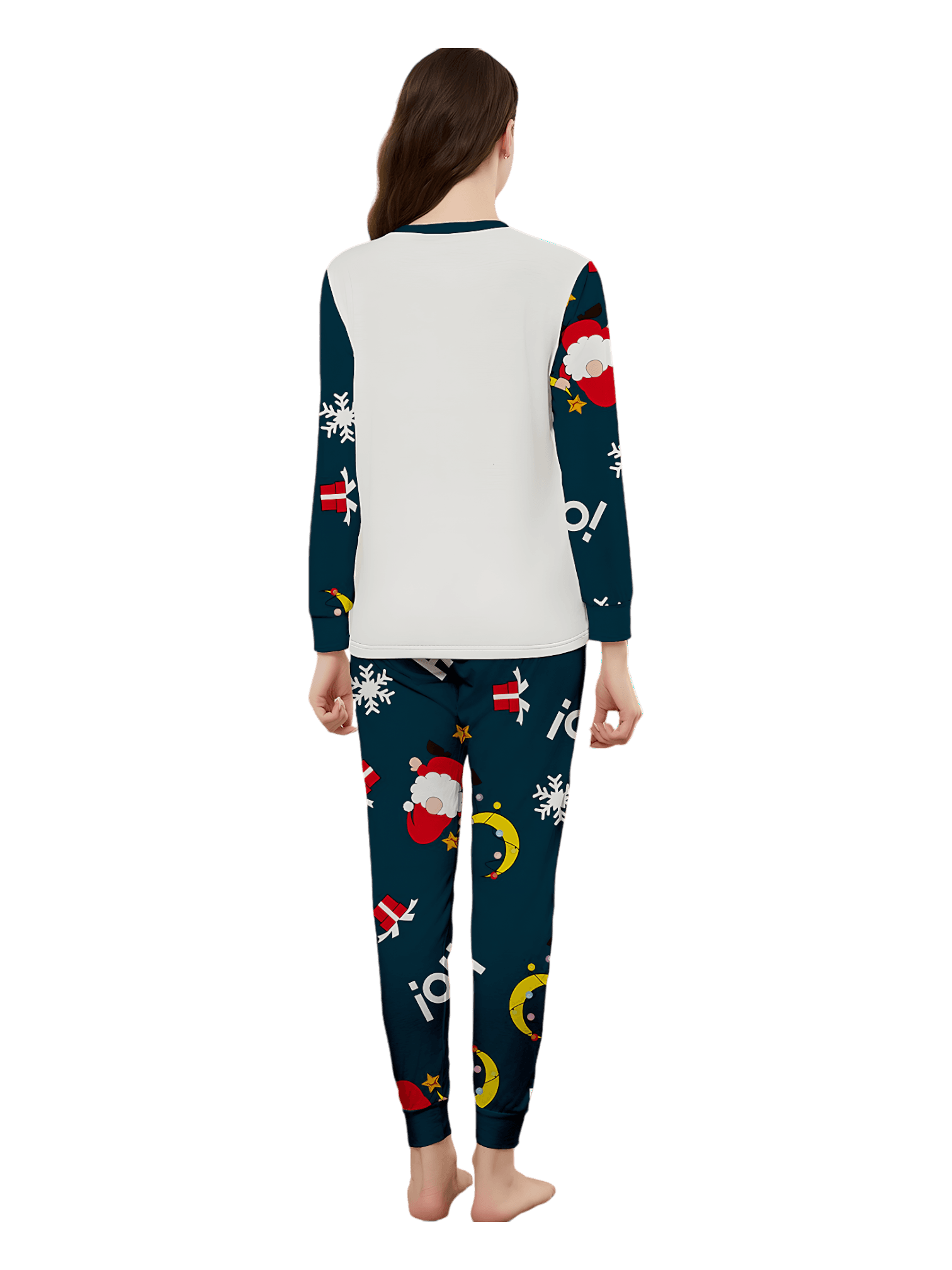 Divertido Papá Noel aferrado a su luna, pijama familiar de Navidad