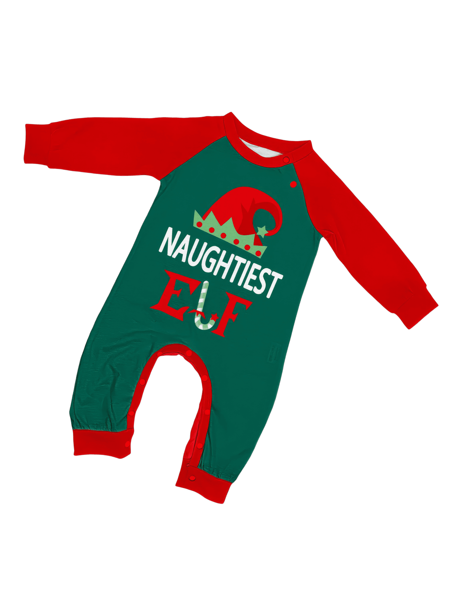 Green and red striped Elf family pyjamas