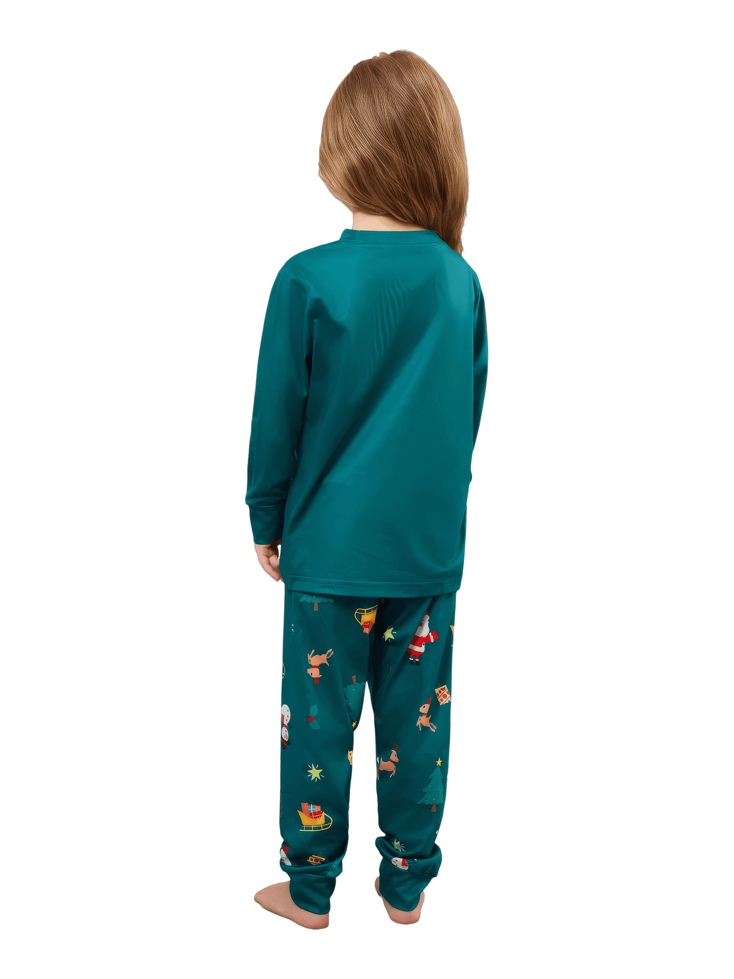 Grüner Weihnachtsfamilienpyjama, Weihnachtsmann und sein Schlitten