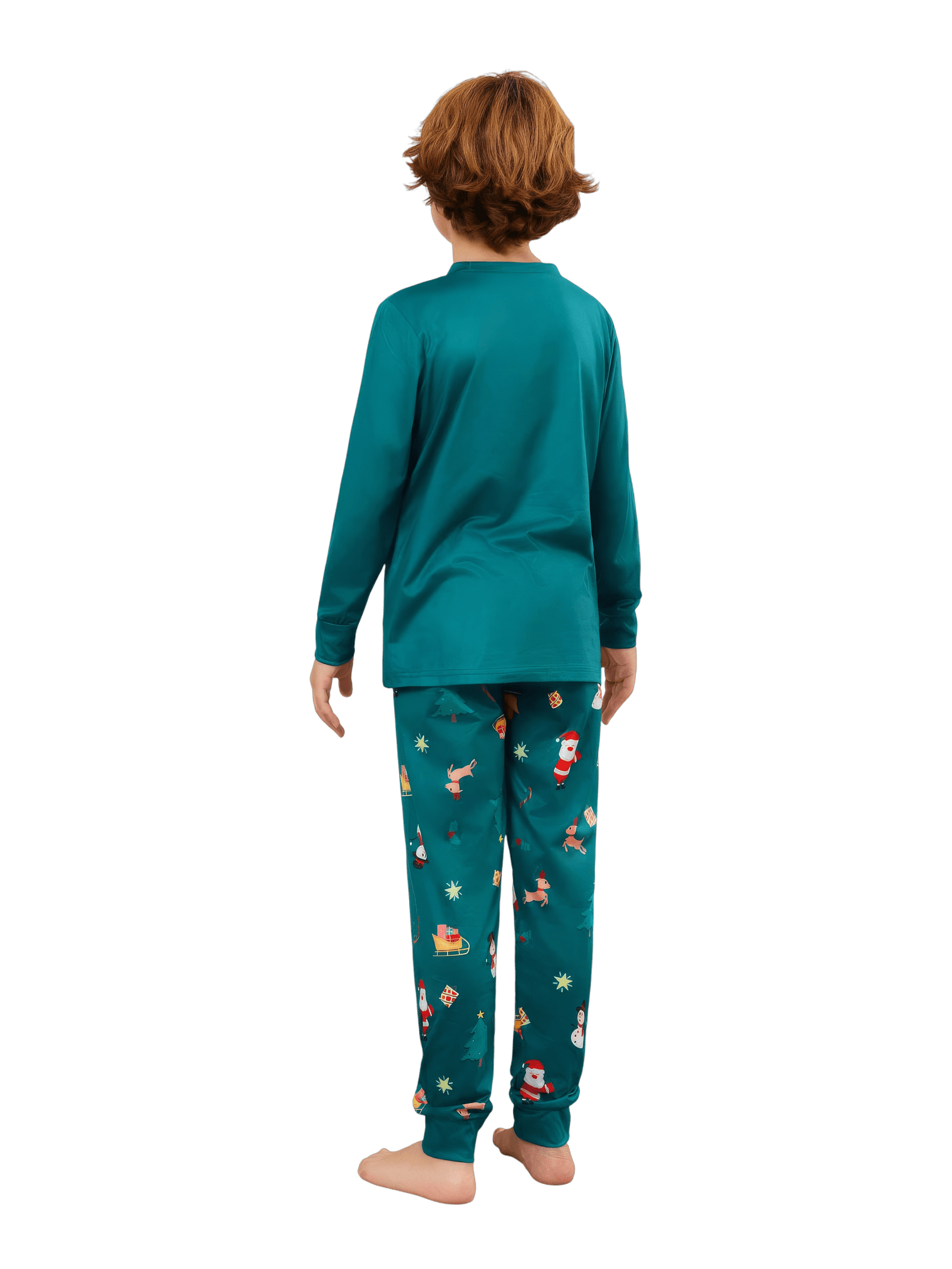 Grüner Weihnachtsfamilienpyjama, Weihnachtsmann und sein Schlitten