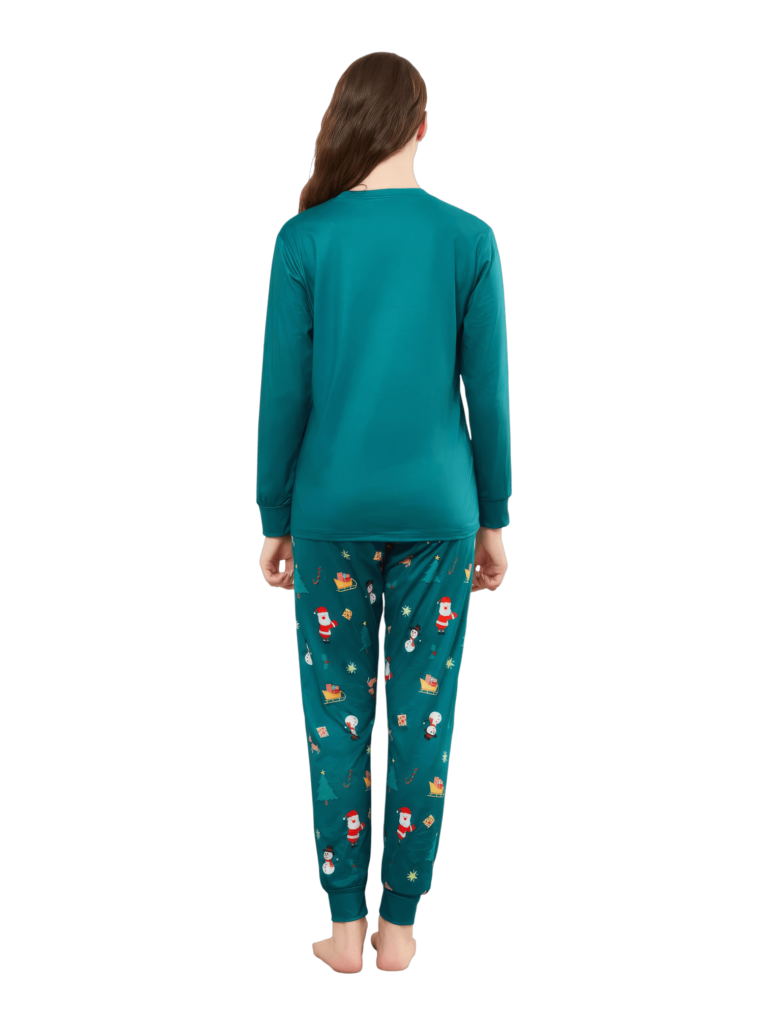 Grüner Weihnachtsfamilienpyjama, Weihnachtsmann und sein Schlitten