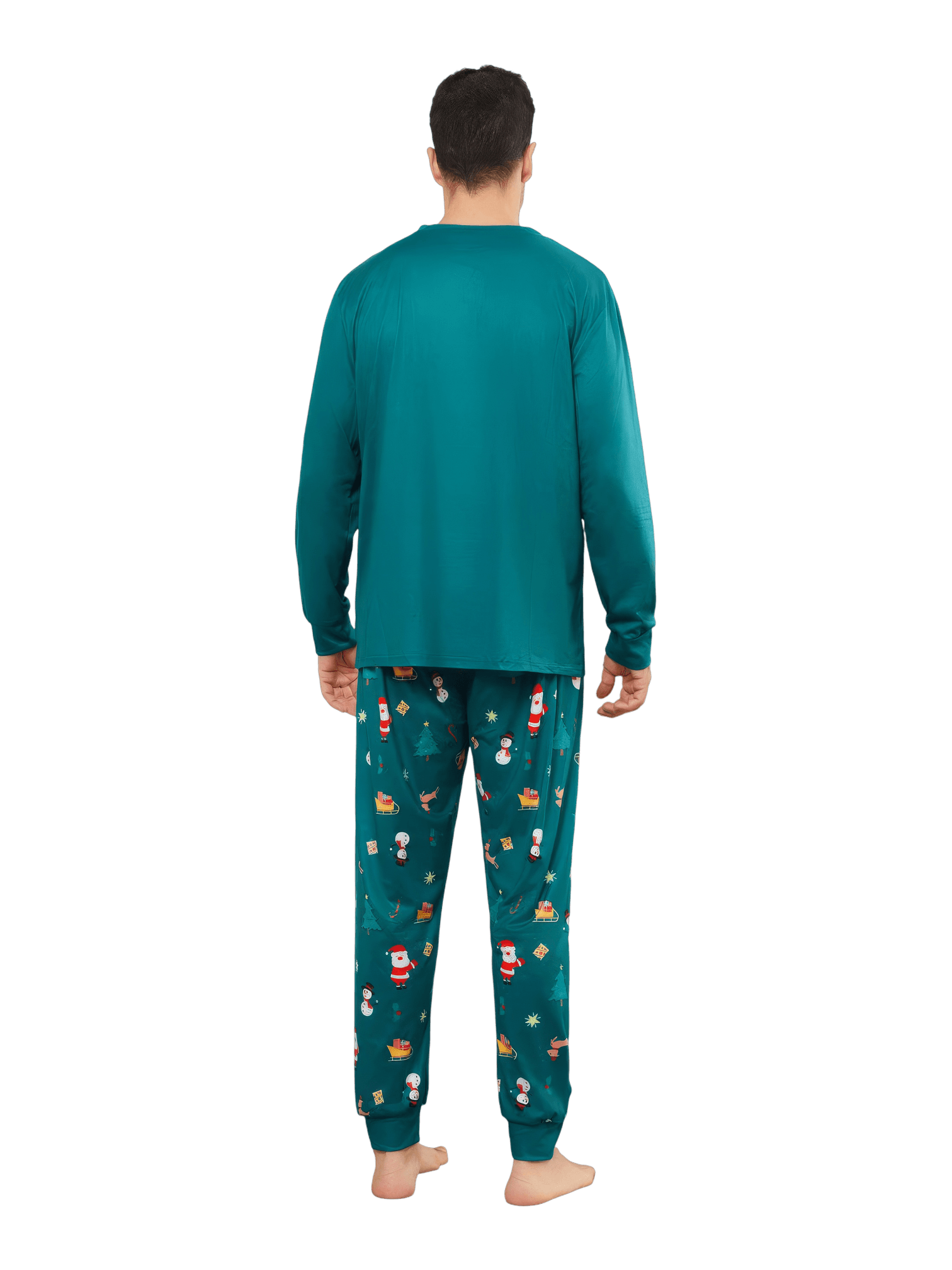 Grüner Weihnachtsfamilienpyjama, Weihnachtsmann und sein Schlitten