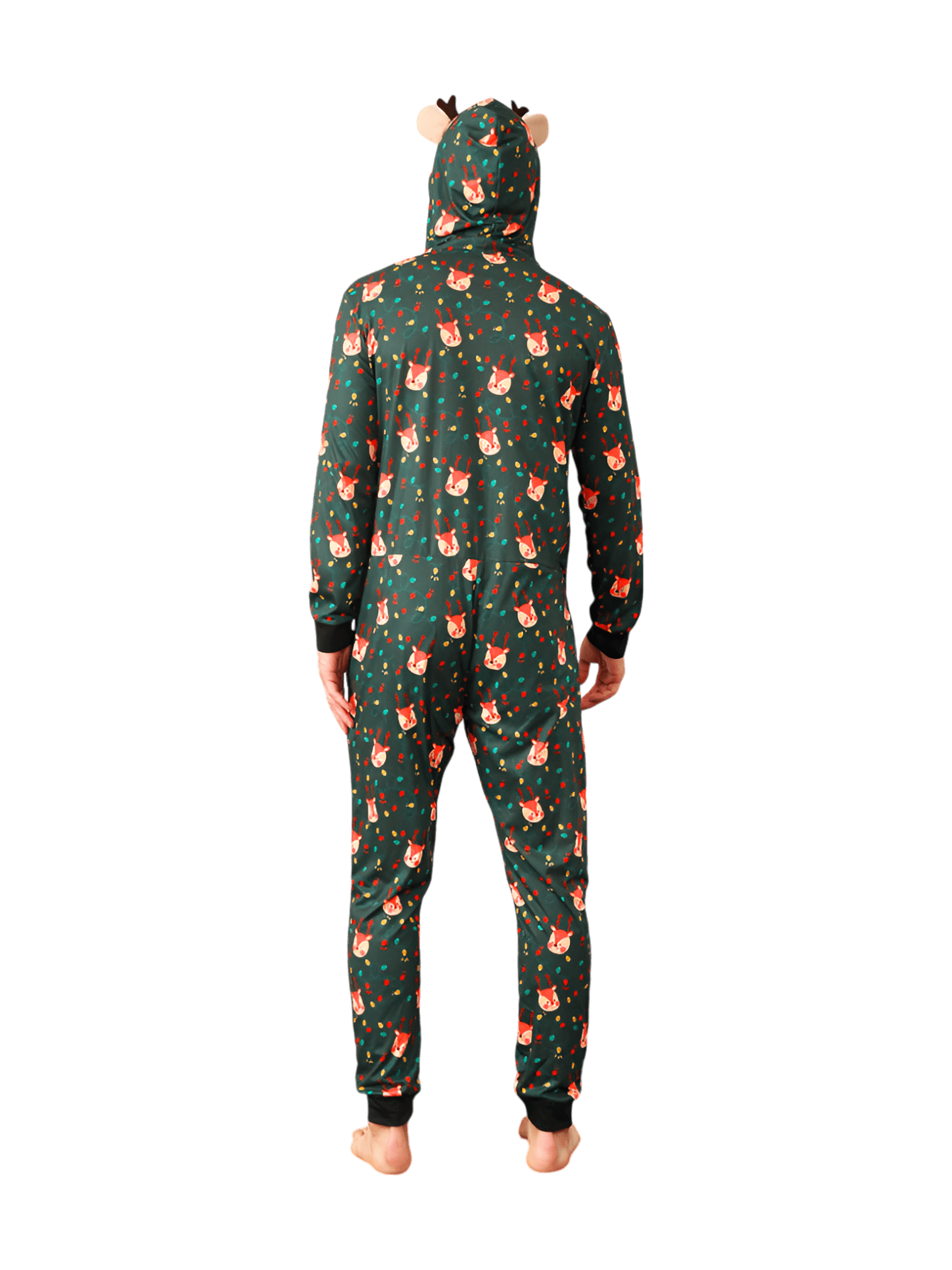 Green cute reindeer jumpsuit with reindeer hood for all ages
