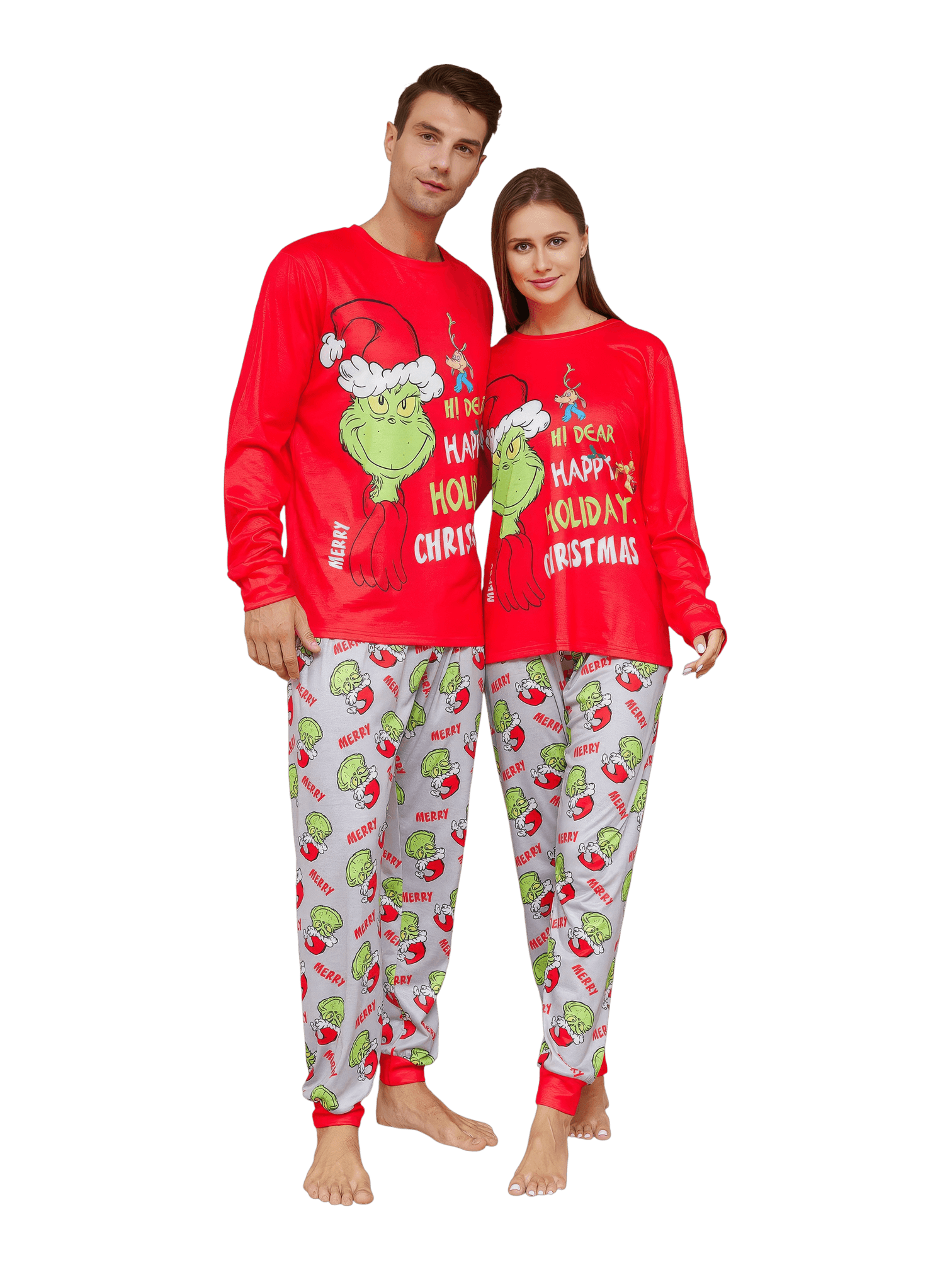 Grinch pyjamas print and Grinch motif, Merry Christmas, family, couples