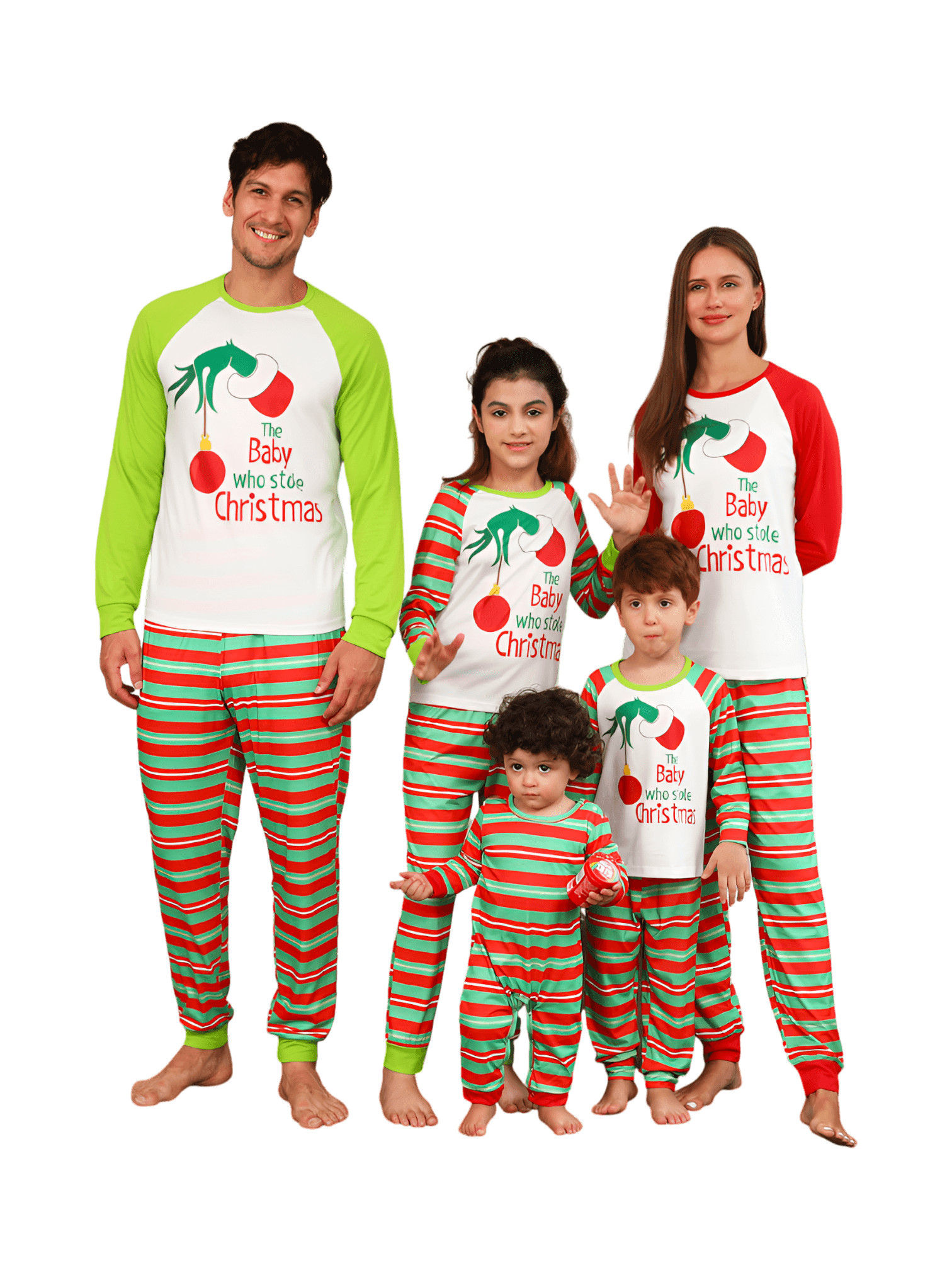 Pigiama Grinchmas per tutta la famiglia, a righe rosse e verdi