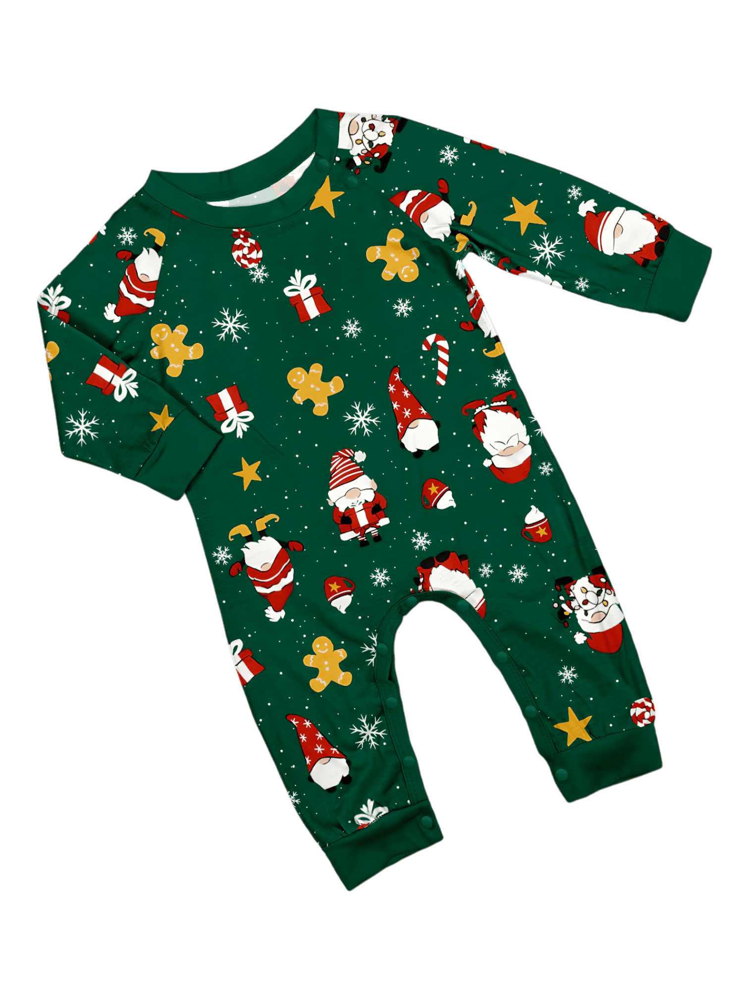 Original pijama navideño verde estrellado con motivos navideños y de Papá Noel